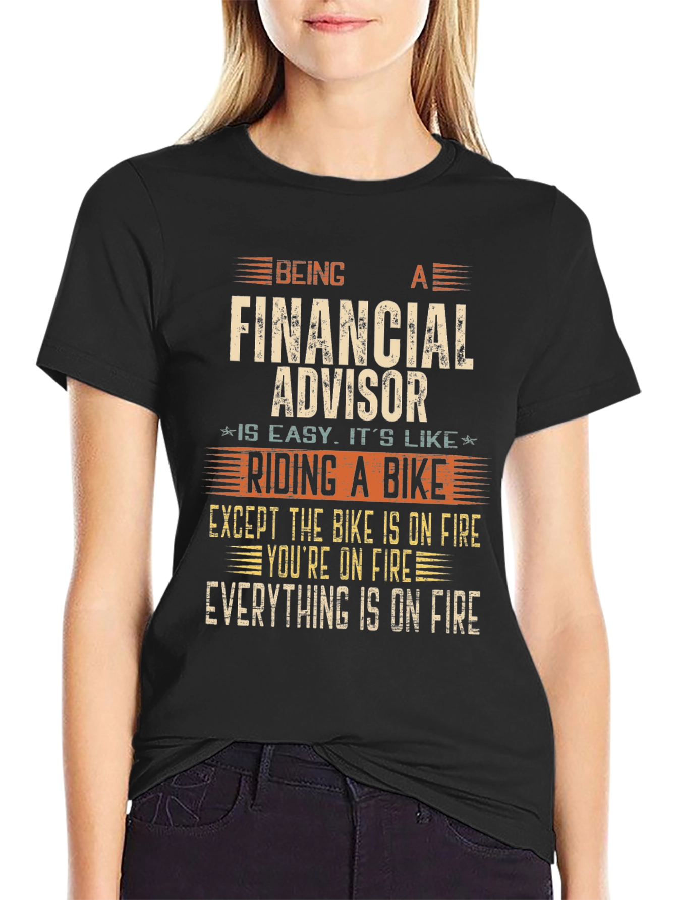 Financial Advisor Funny T-Shirt - On Fire Bike