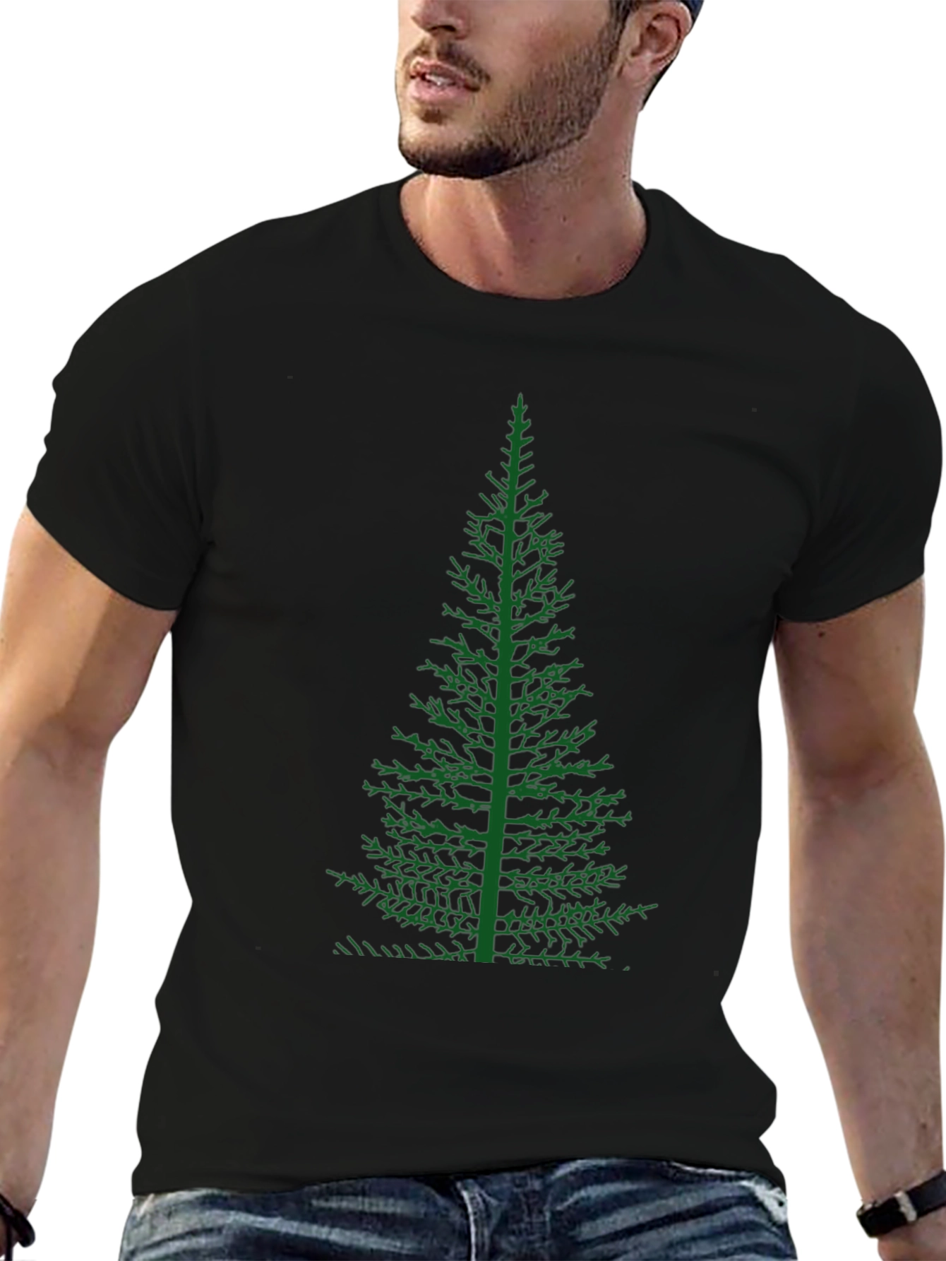 Green Tree Graphic Black T-Shirt
