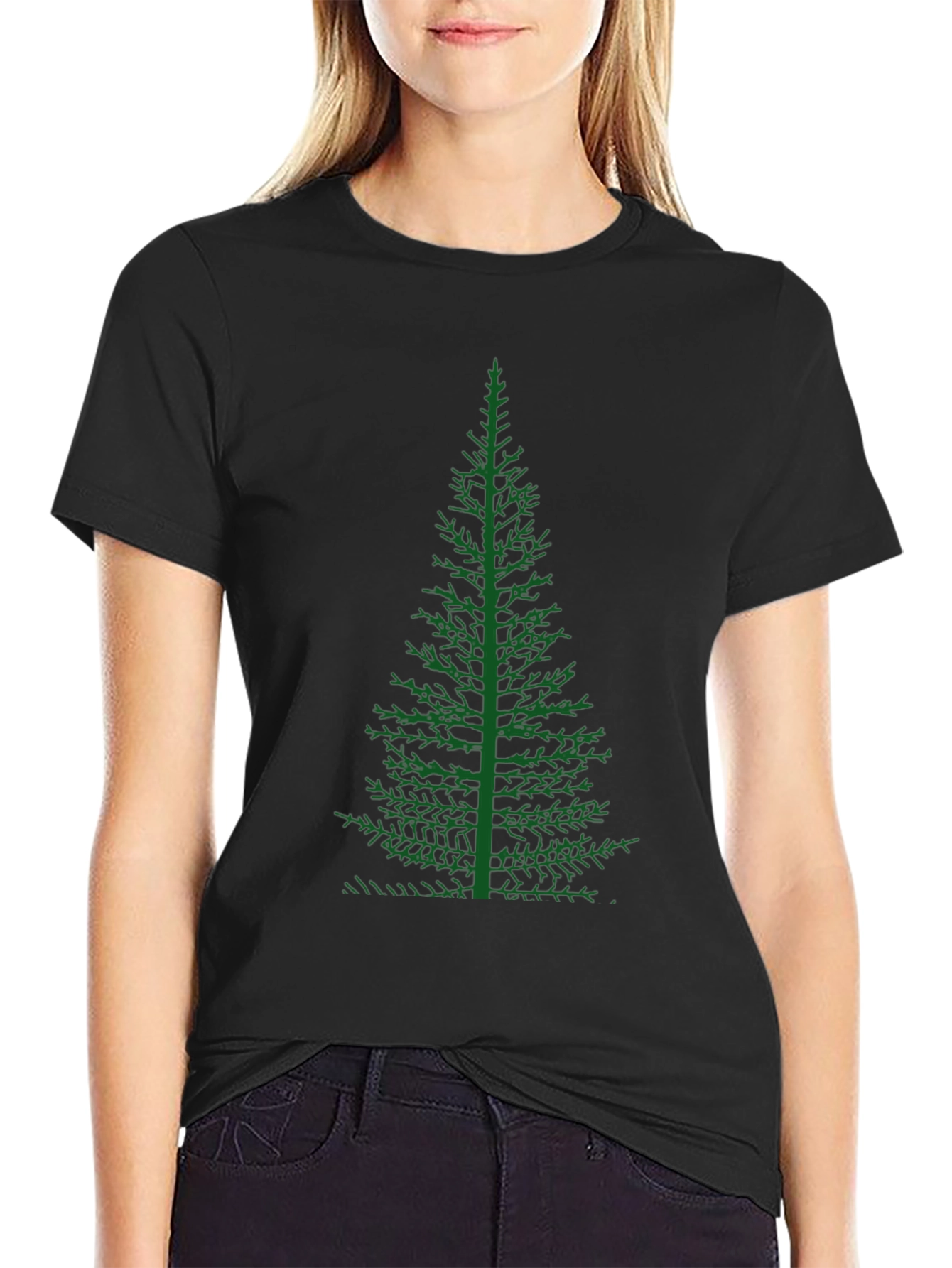 Green Tree Graphic Black T-Shirt