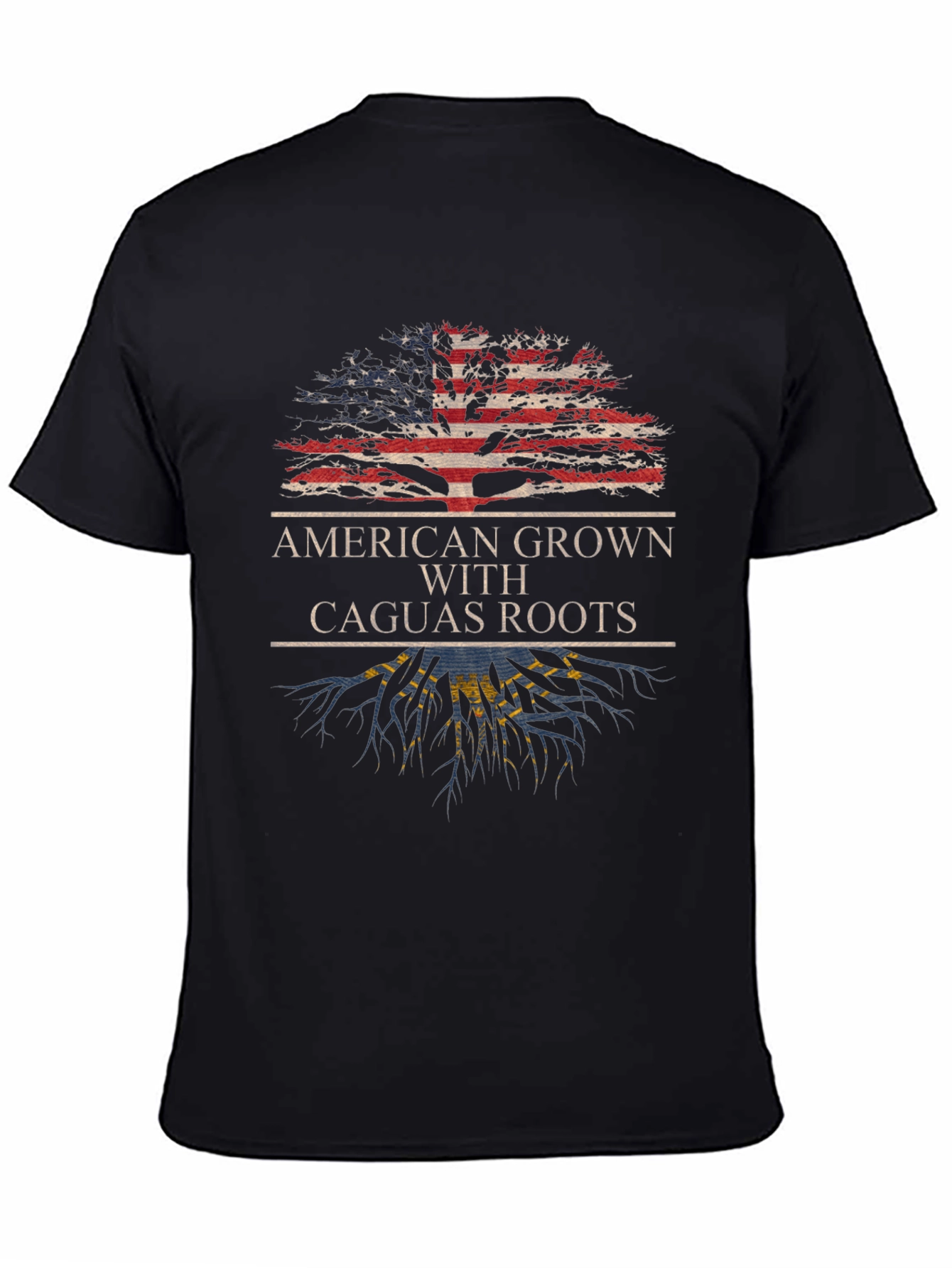 American Grown with Caguas Roots Black T-Shirt