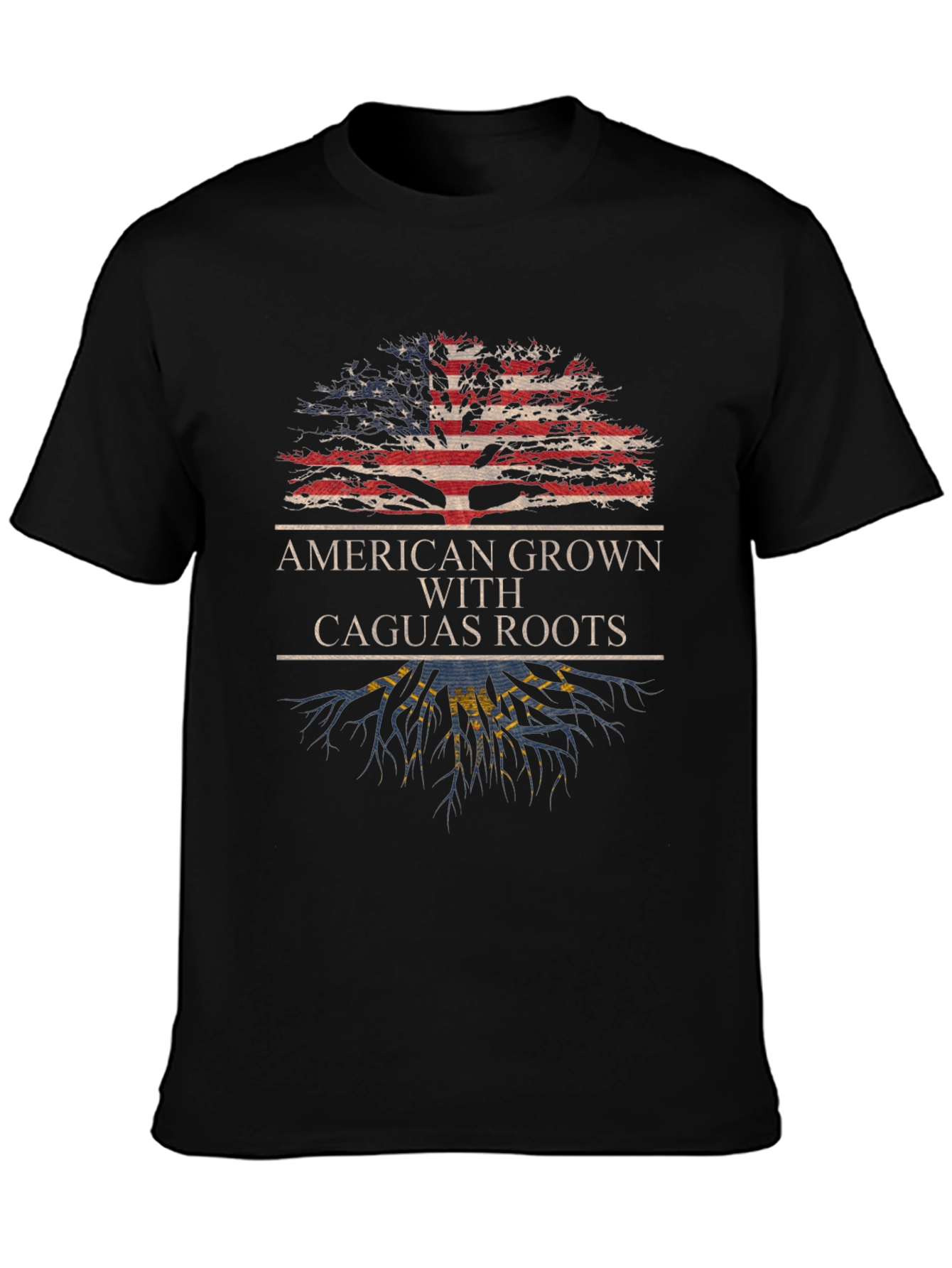 American Grown with Caguas Roots Black T-Shirt