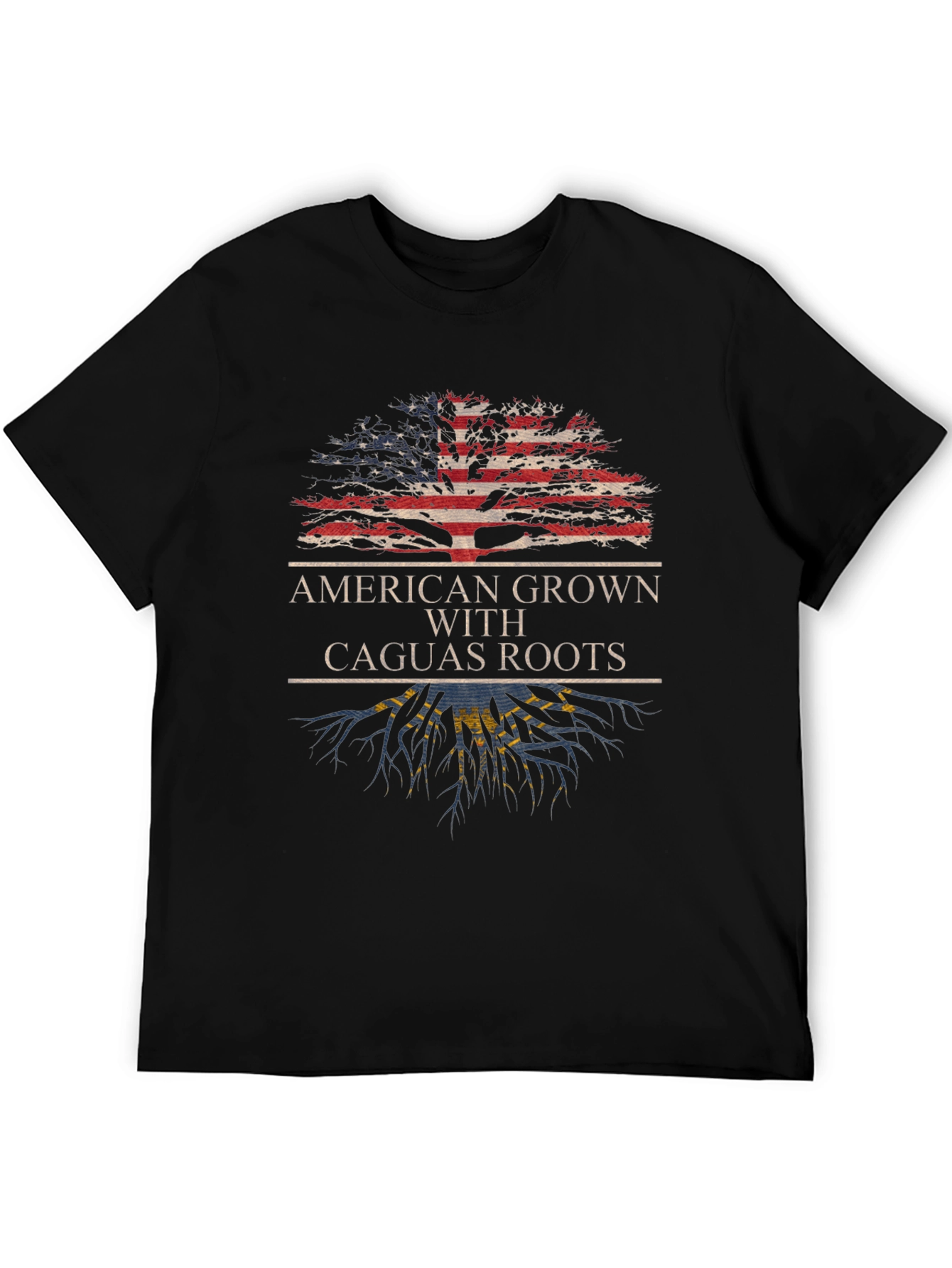 American Grown with Caguas Roots Black T-Shirt