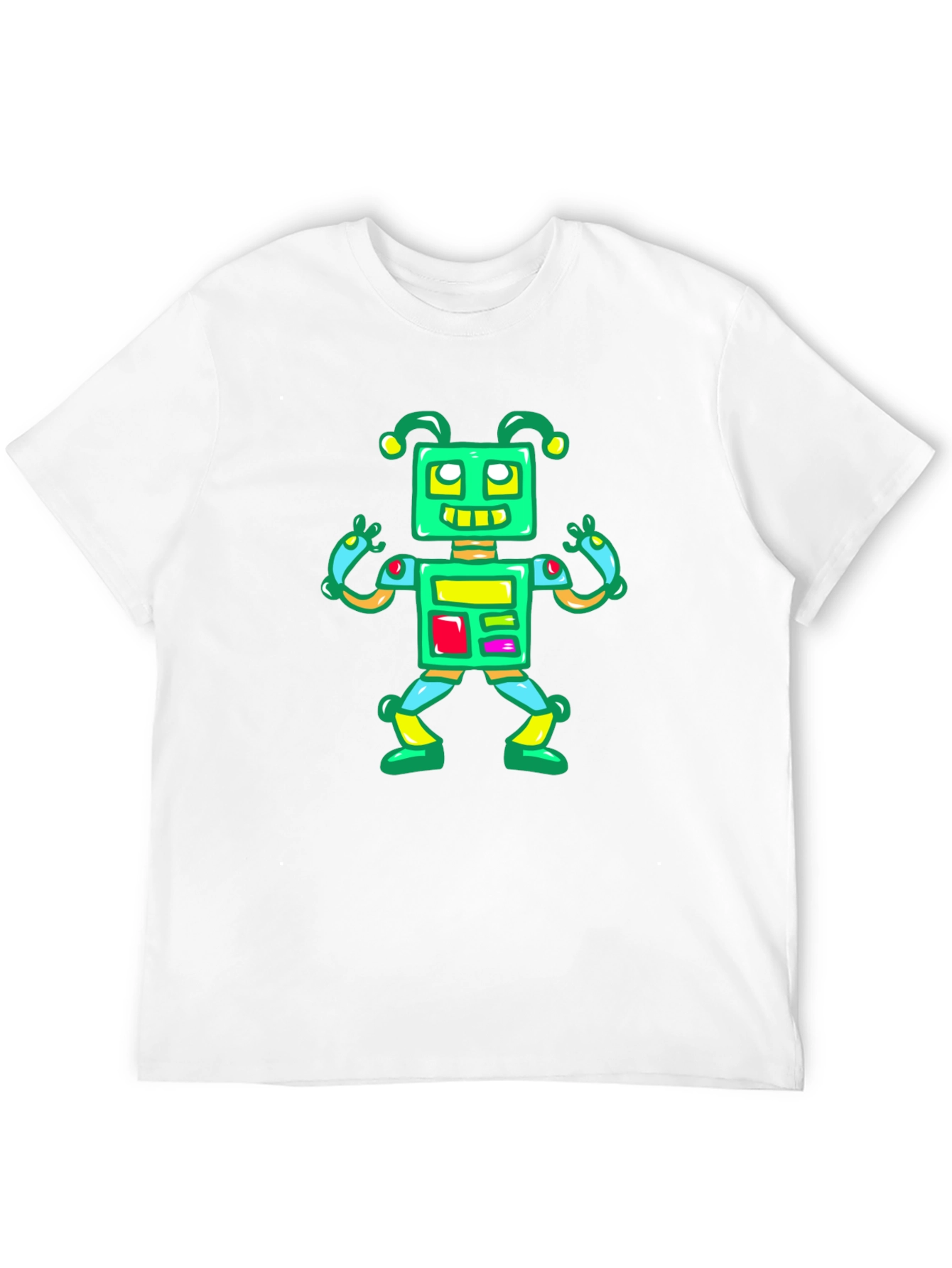 Fun Robot Graphic Tee - Black Cotton Casual Shirt