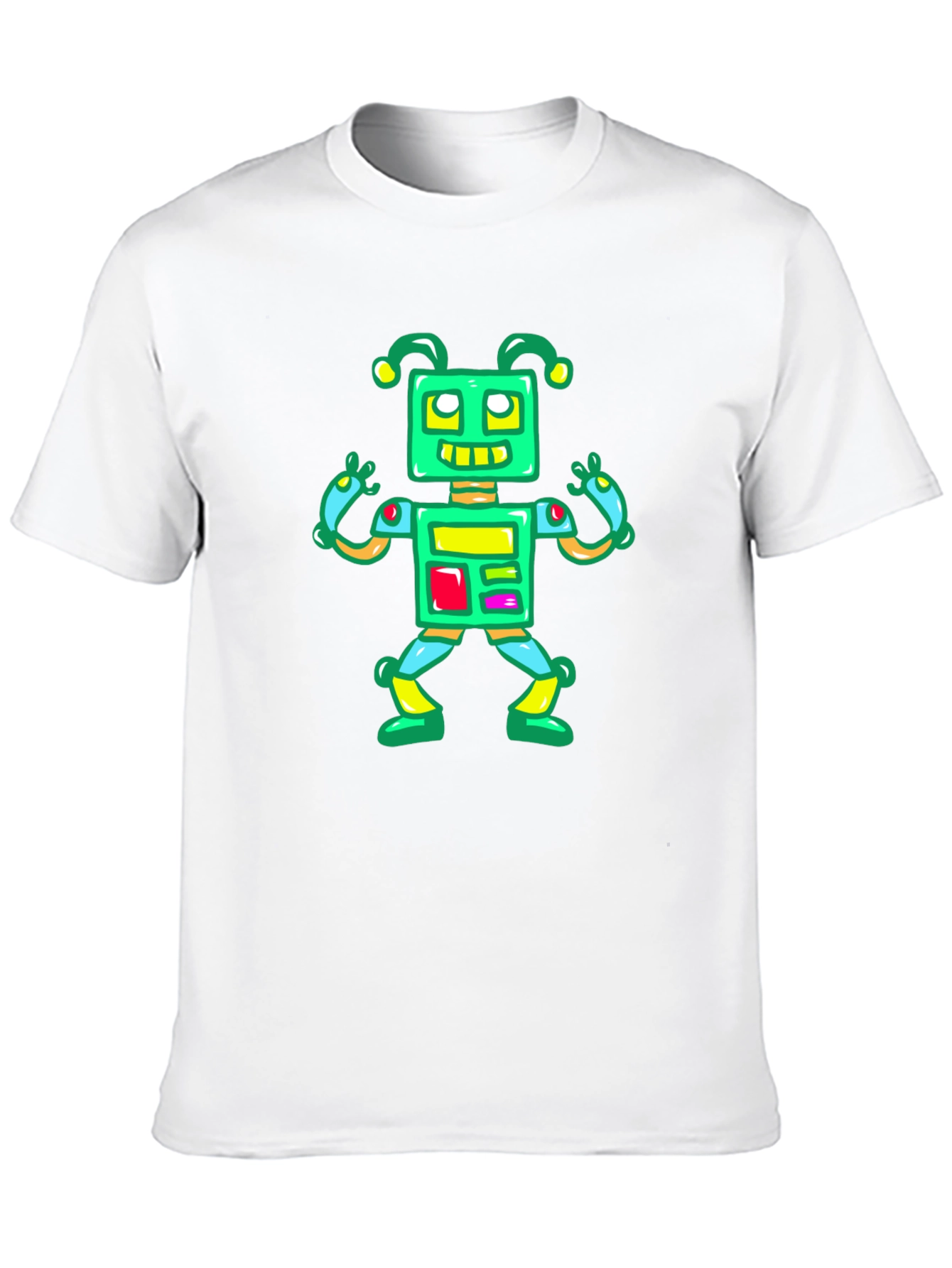 Fun Robot Graphic Tee - Black Cotton Casual Shirt
