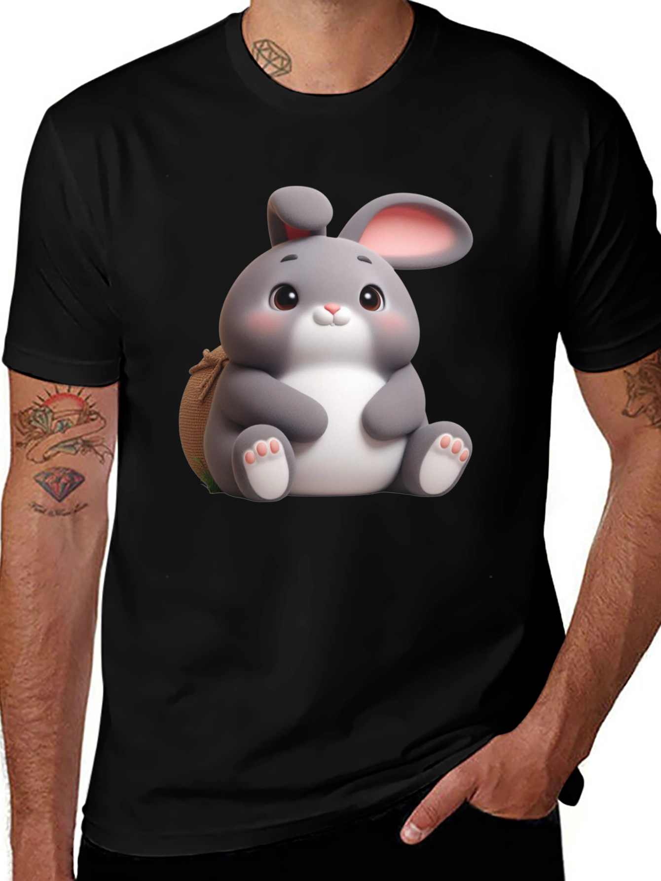 Cute Bunny Graphic Black T-Shirt