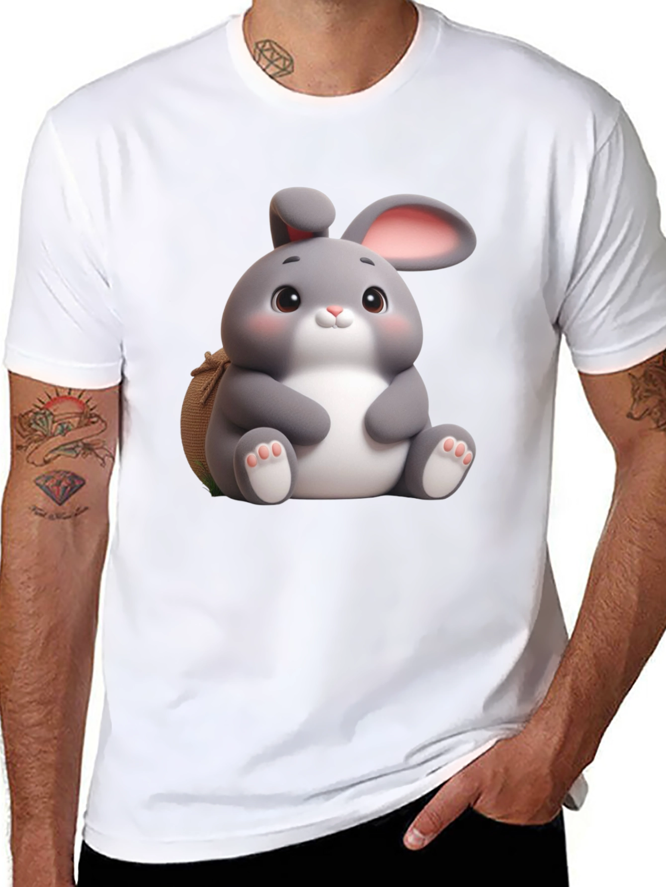 Cute Bunny Graphic Black T-Shirt