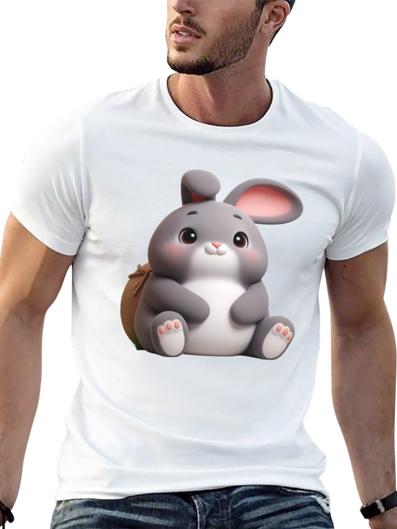 Cute Bunny Graphic Black T-Shirt