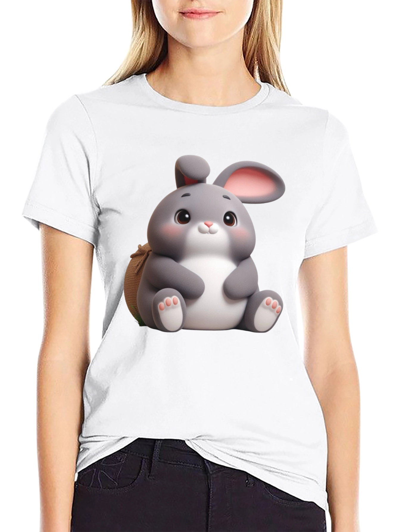 Cute Bunny Graphic Black T-Shirt
