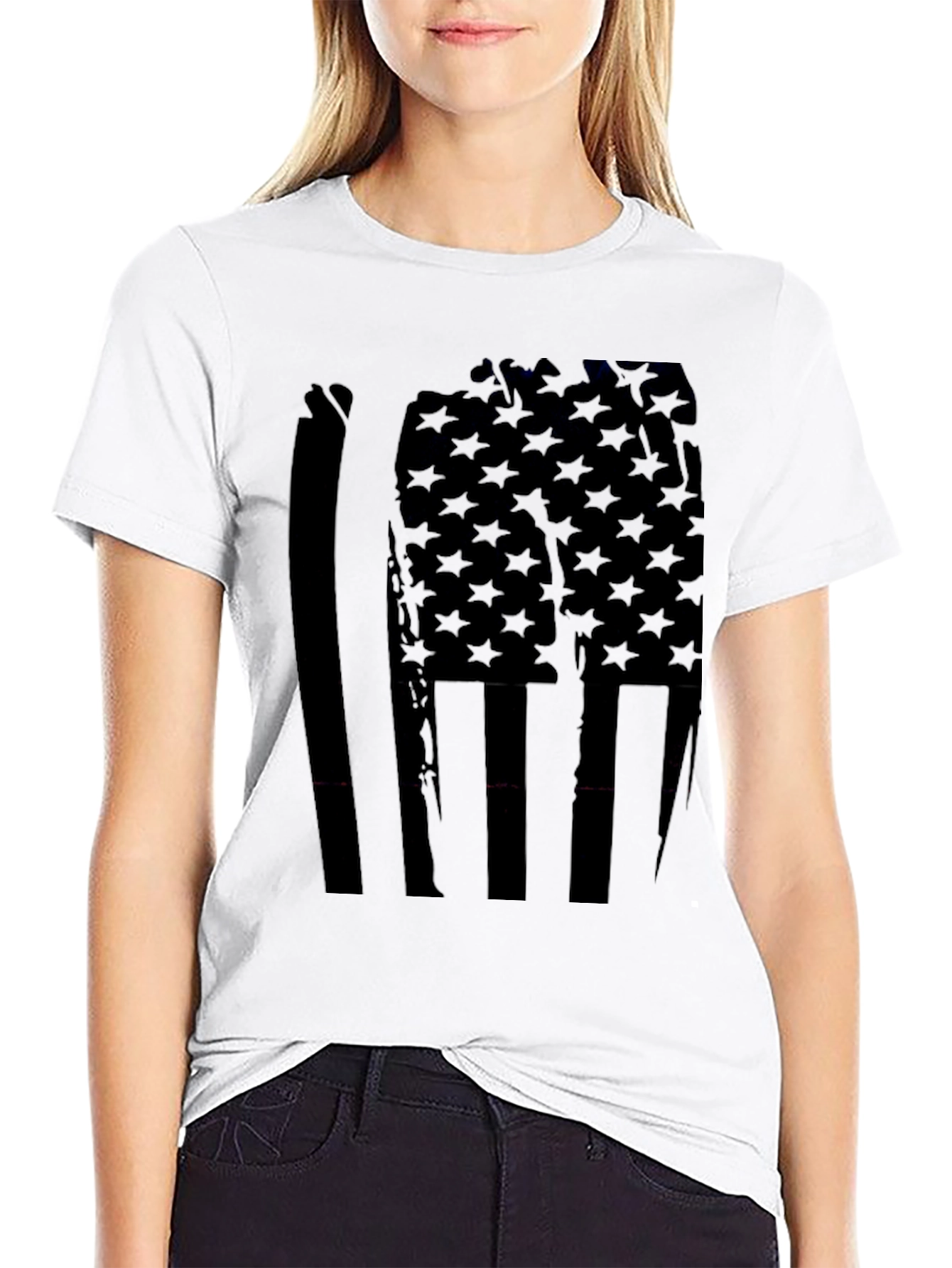 American Flag Distressed Graphic Tee - Black