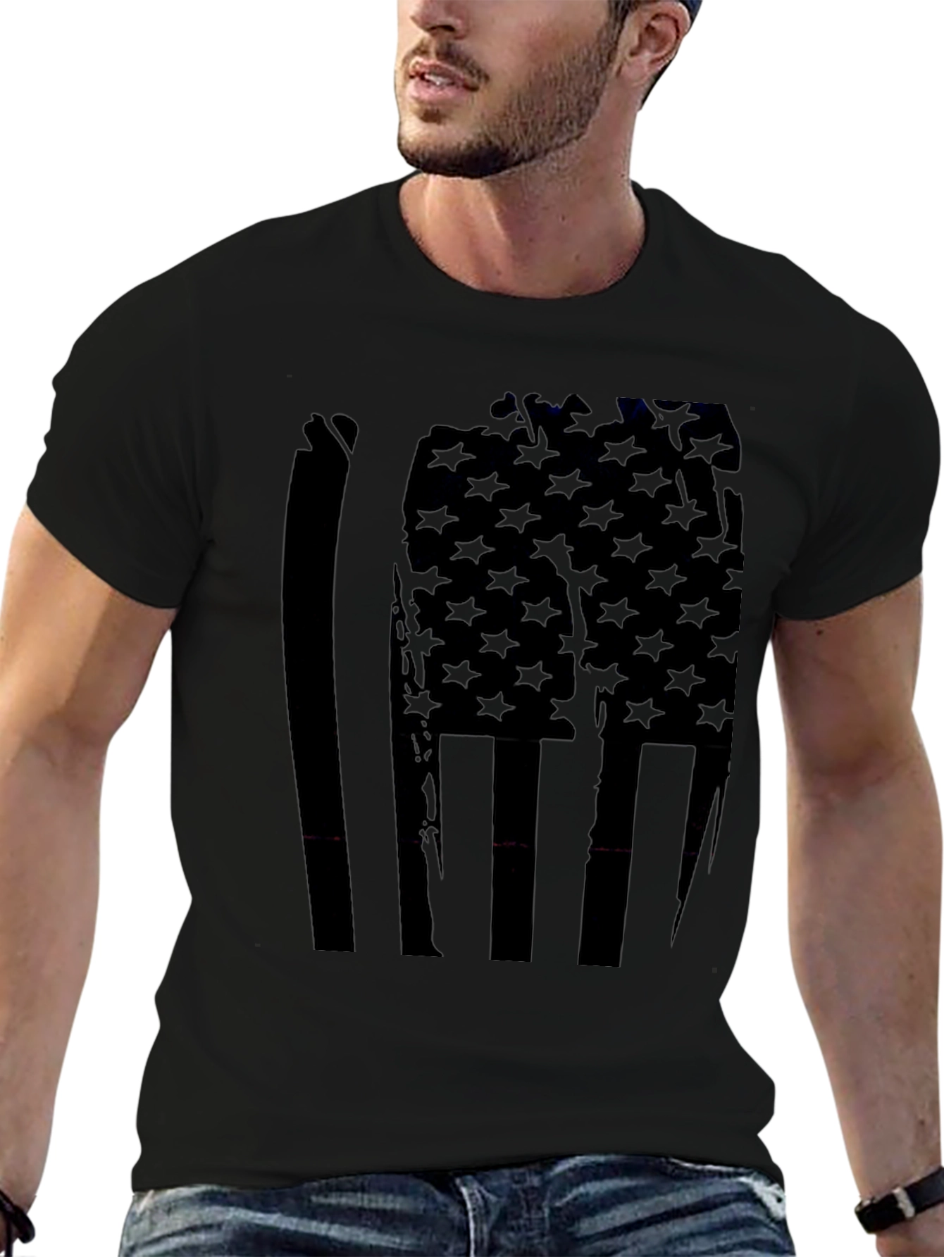 American Flag Distressed Graphic Tee - Black
