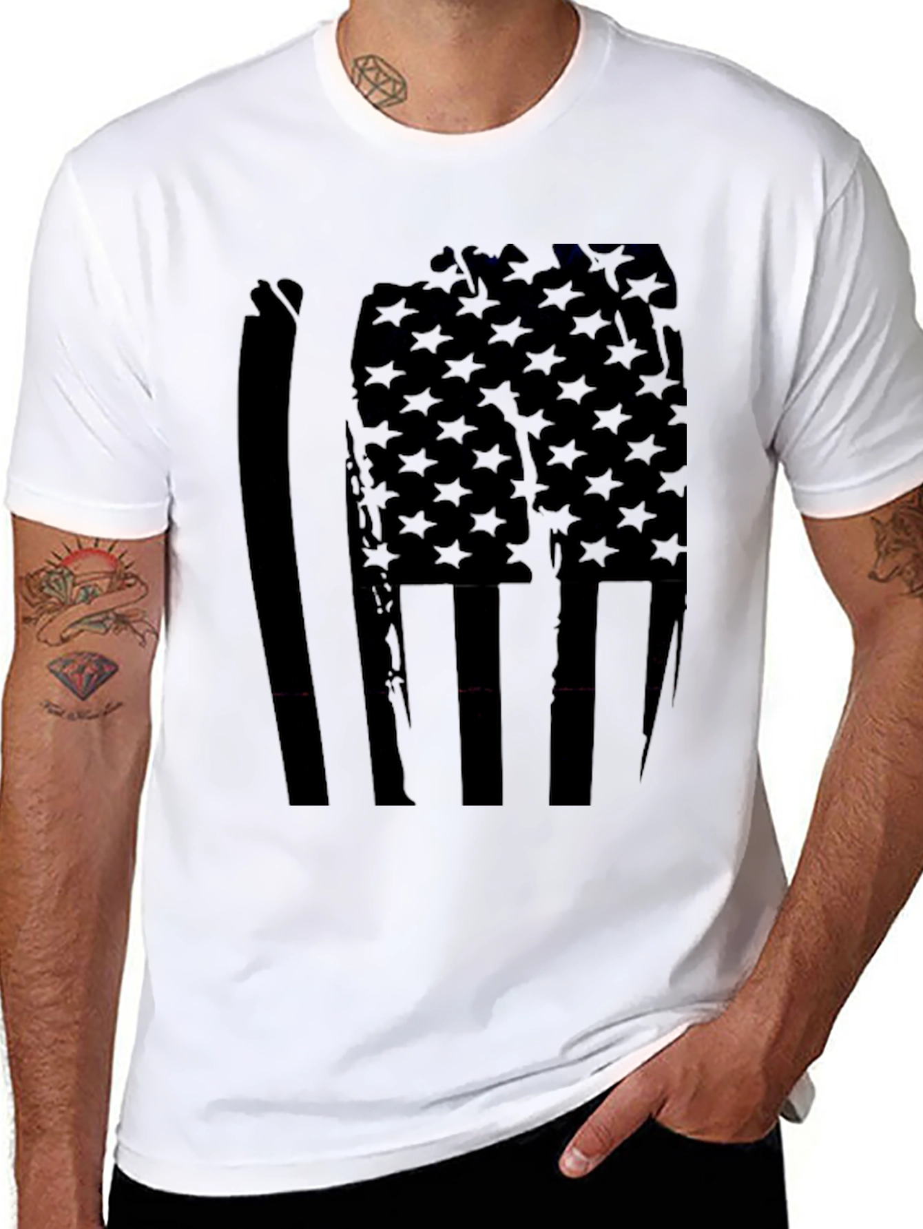 American Flag Distressed Graphic Tee - Black