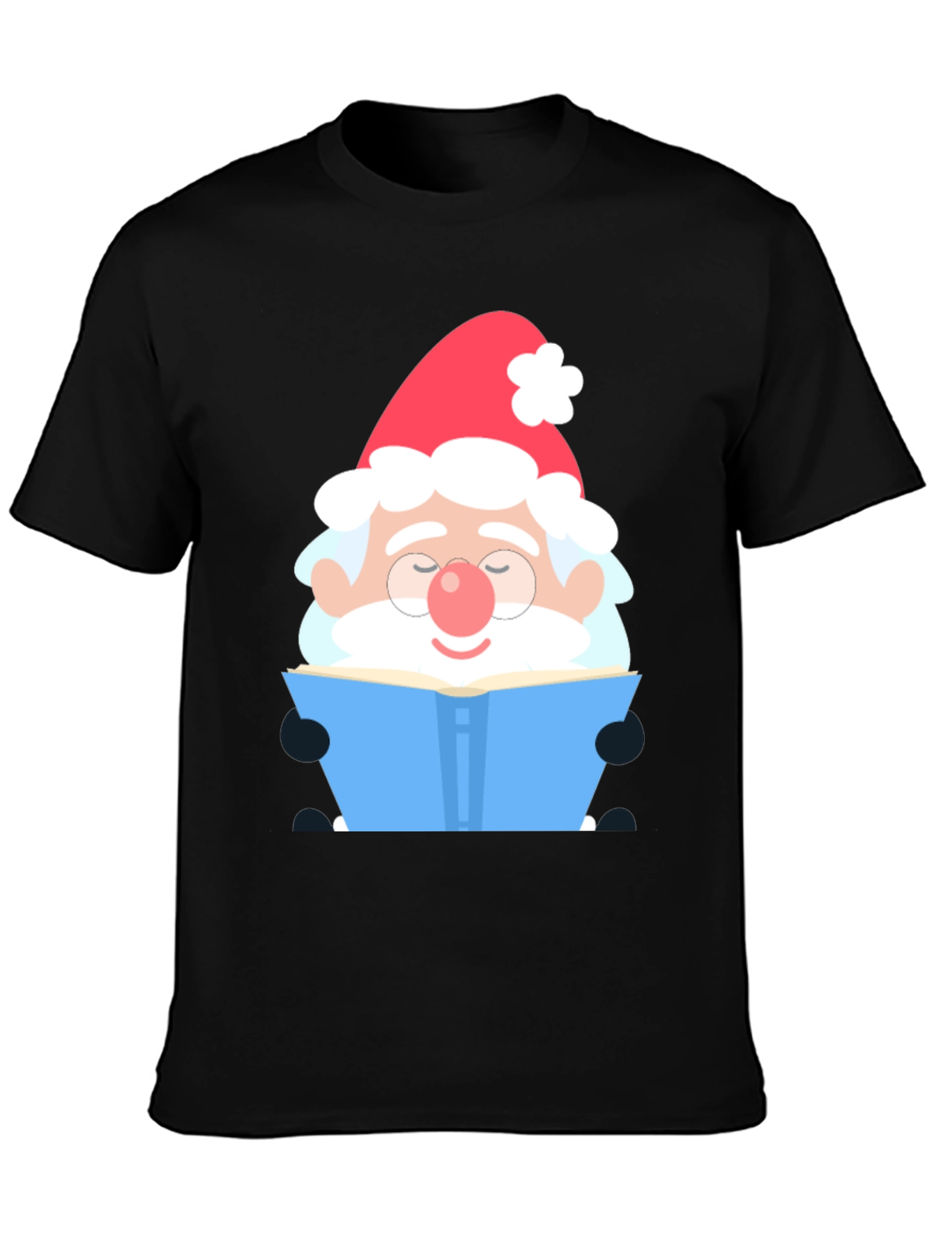 Santa Claus Reading Book Black T-Shirt