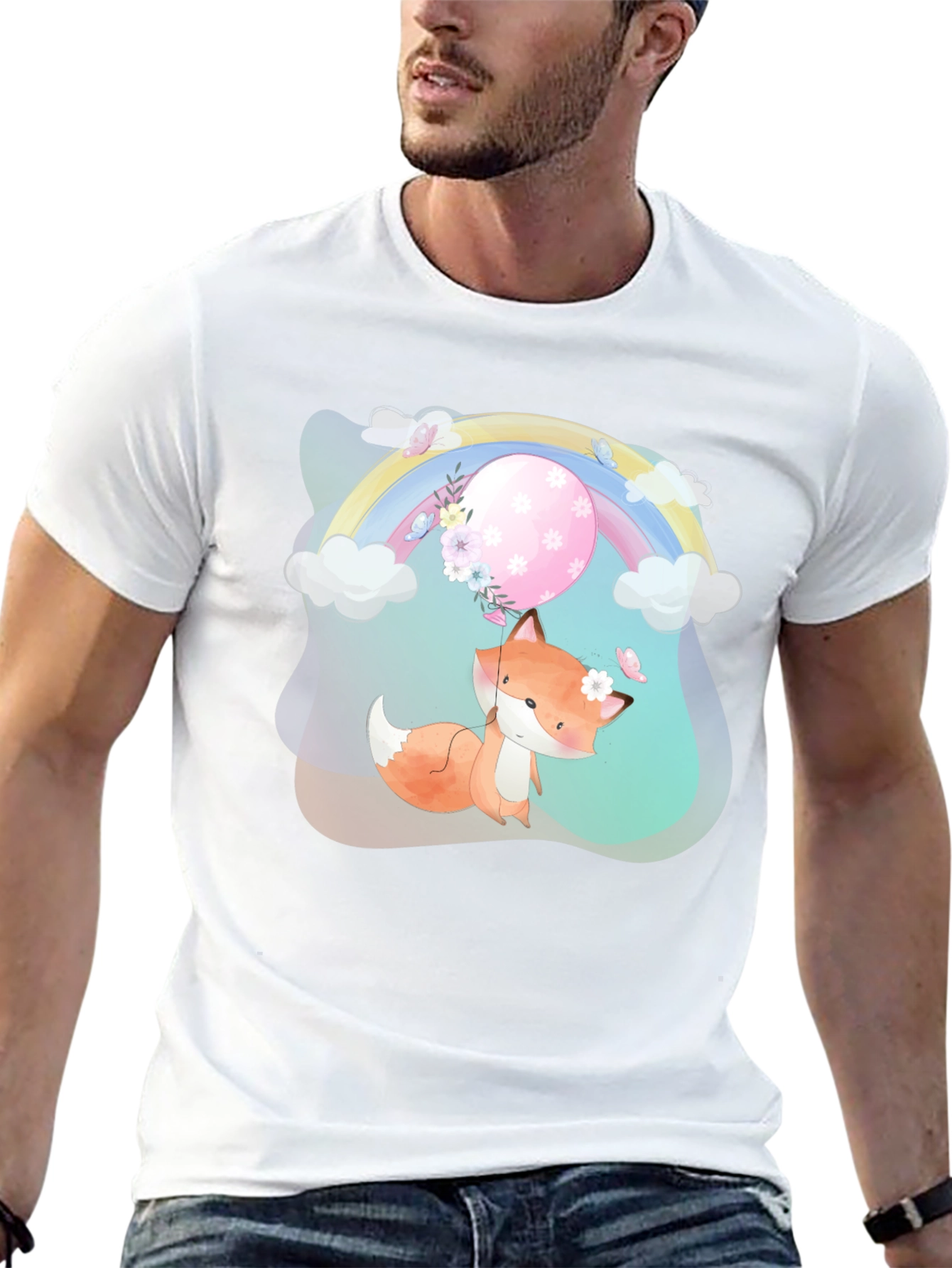 Cute Fox Rainbow Graphic T-Shirt