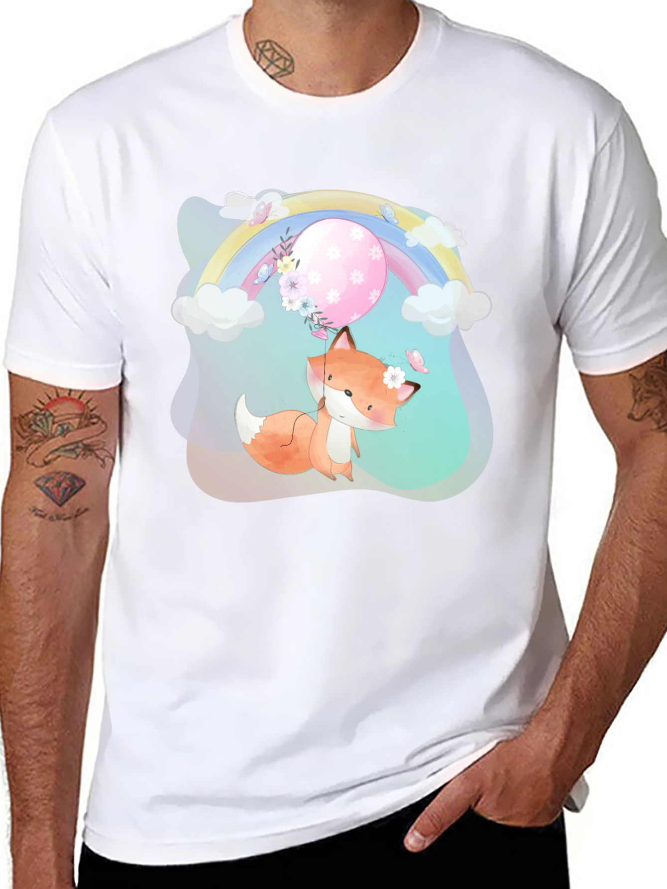 Cute Fox Rainbow Graphic T-Shirt