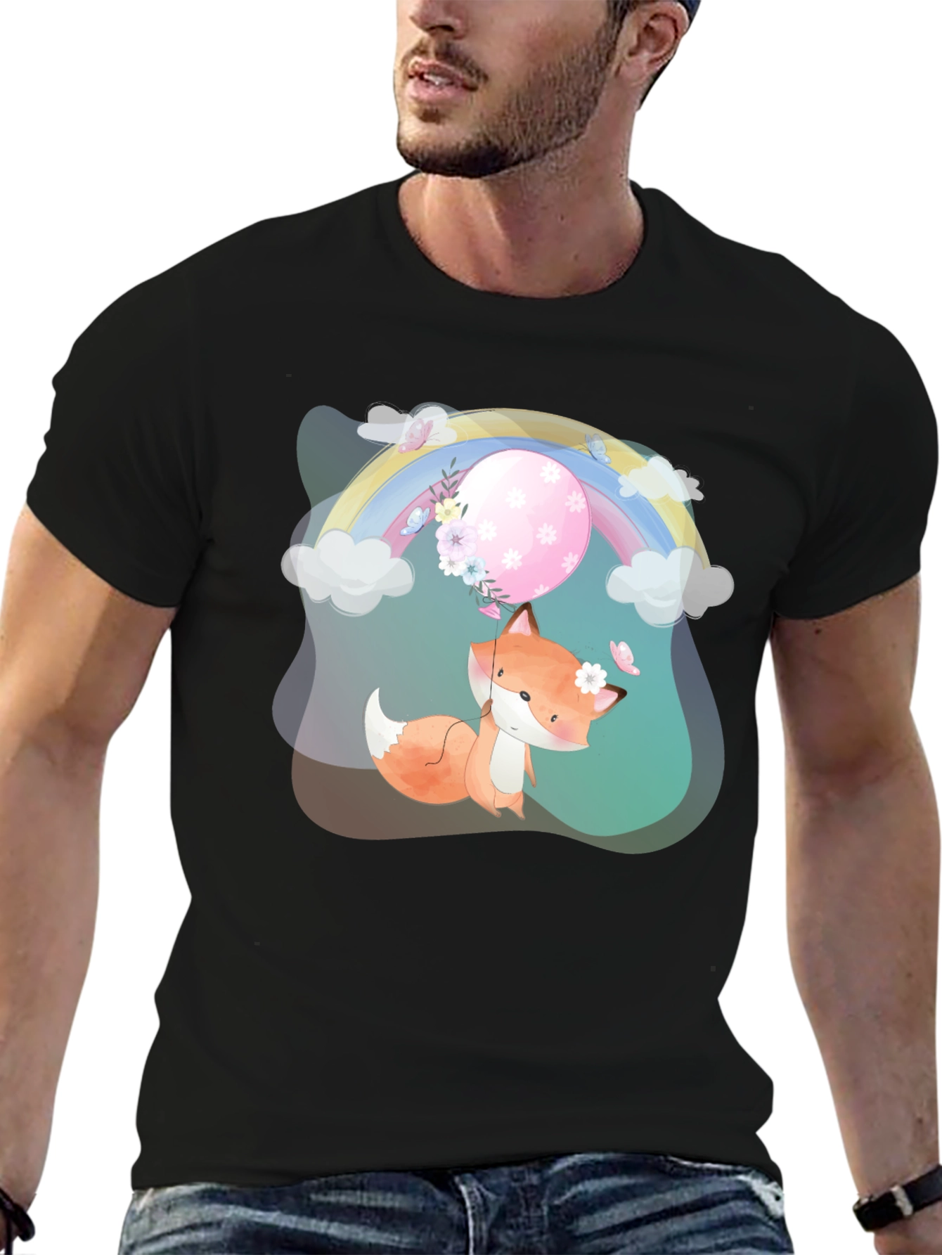 Cute Fox Rainbow Graphic T-Shirt
