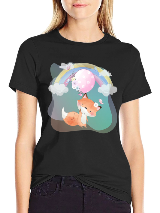 Cute Fox Rainbow Graphic T-Shirt