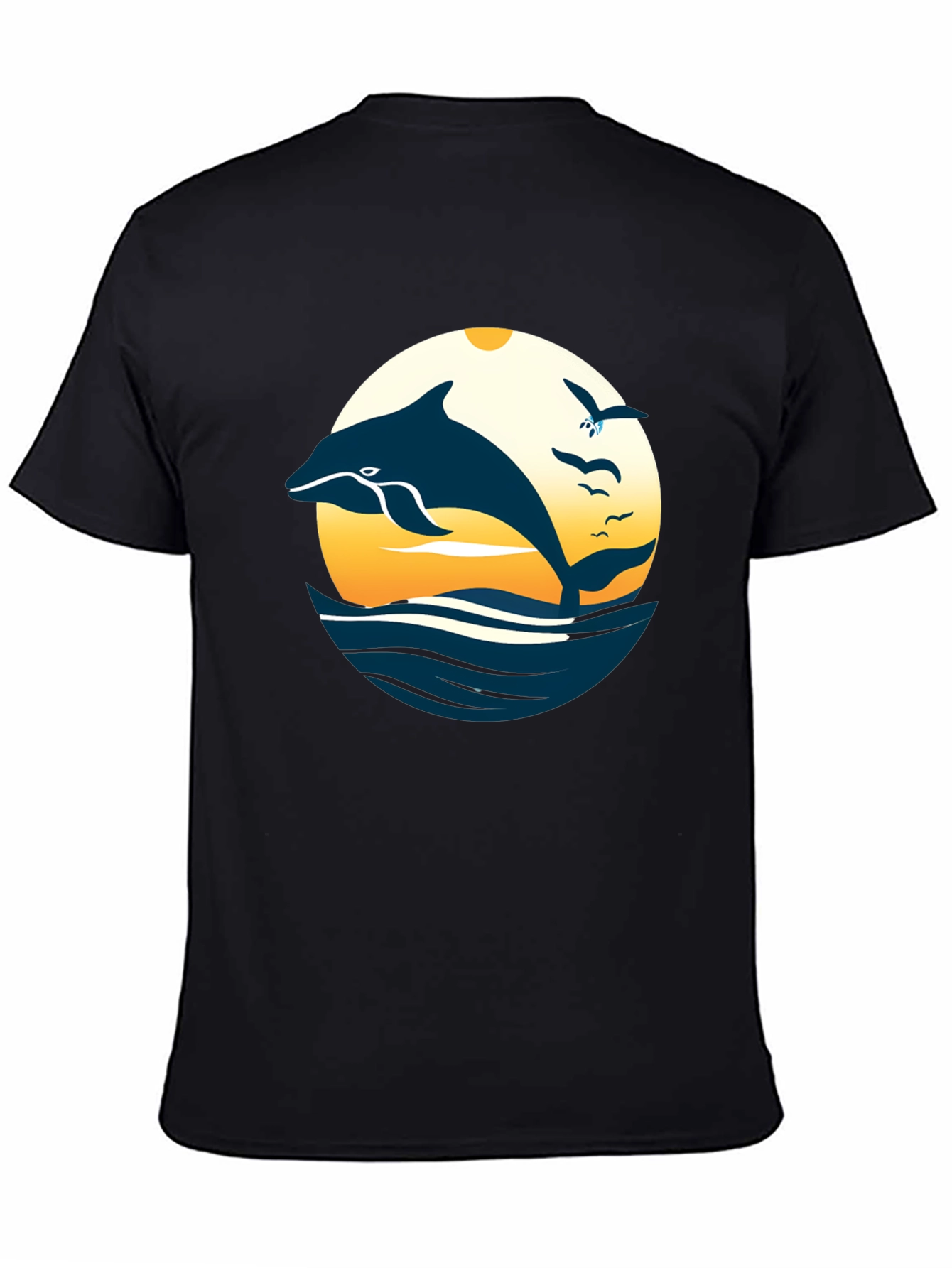 Dolphin Sunset Graphic Tee - Black Cotton Blend