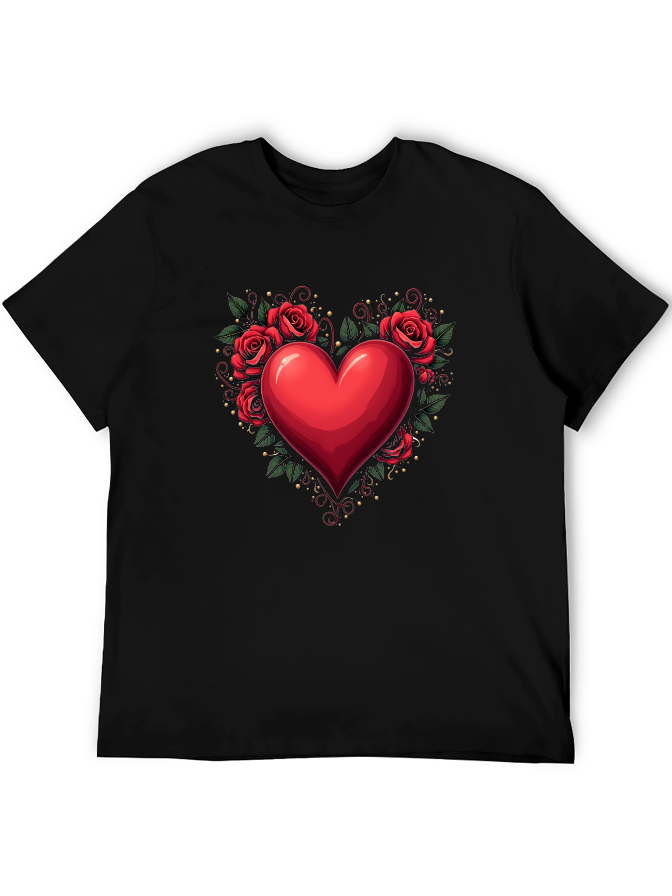 Heart & Roses Graphic Tee - Romantic Black T-Shirt