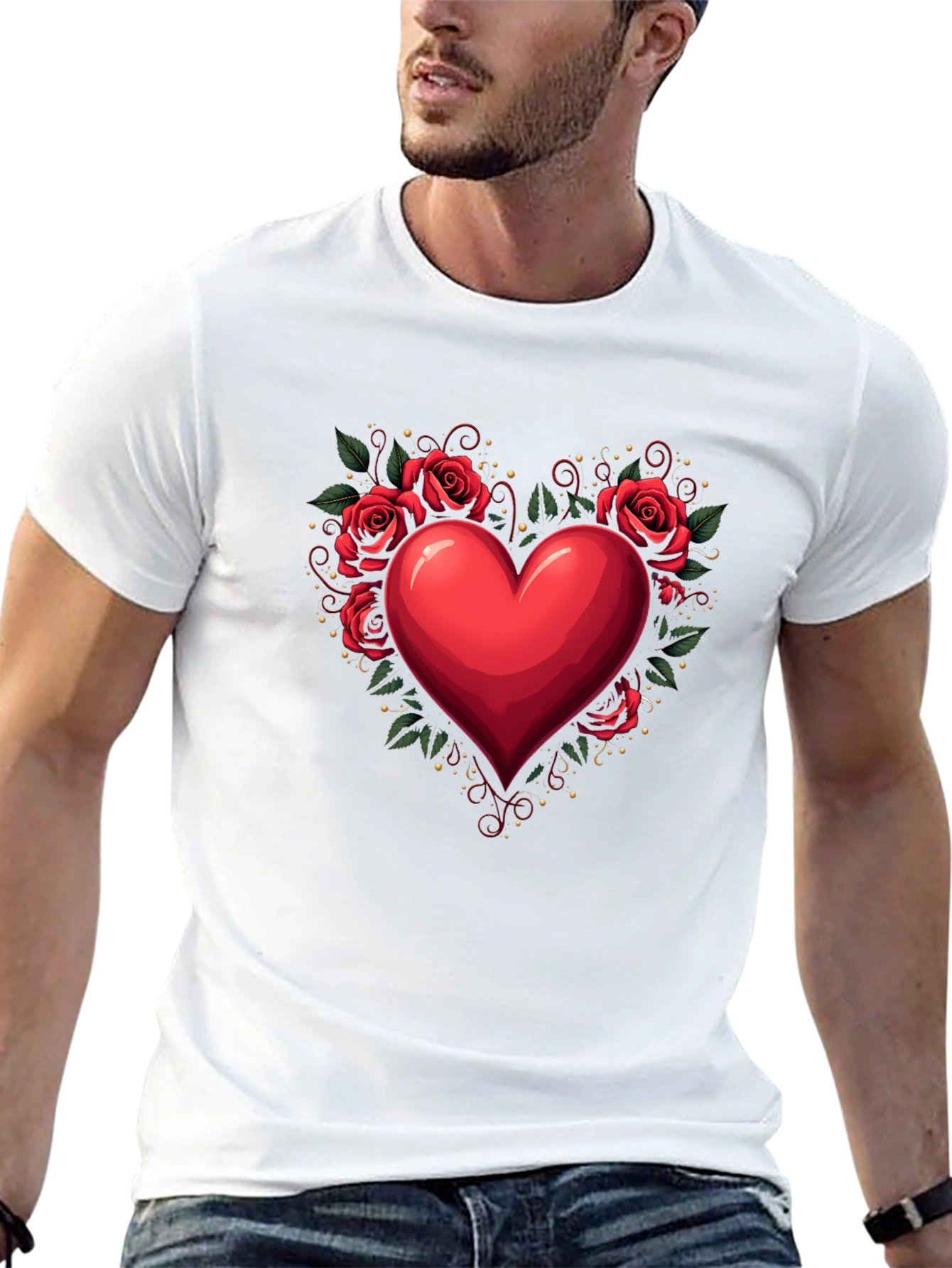 Heart & Roses Graphic Tee - Romantic Black T-Shirt