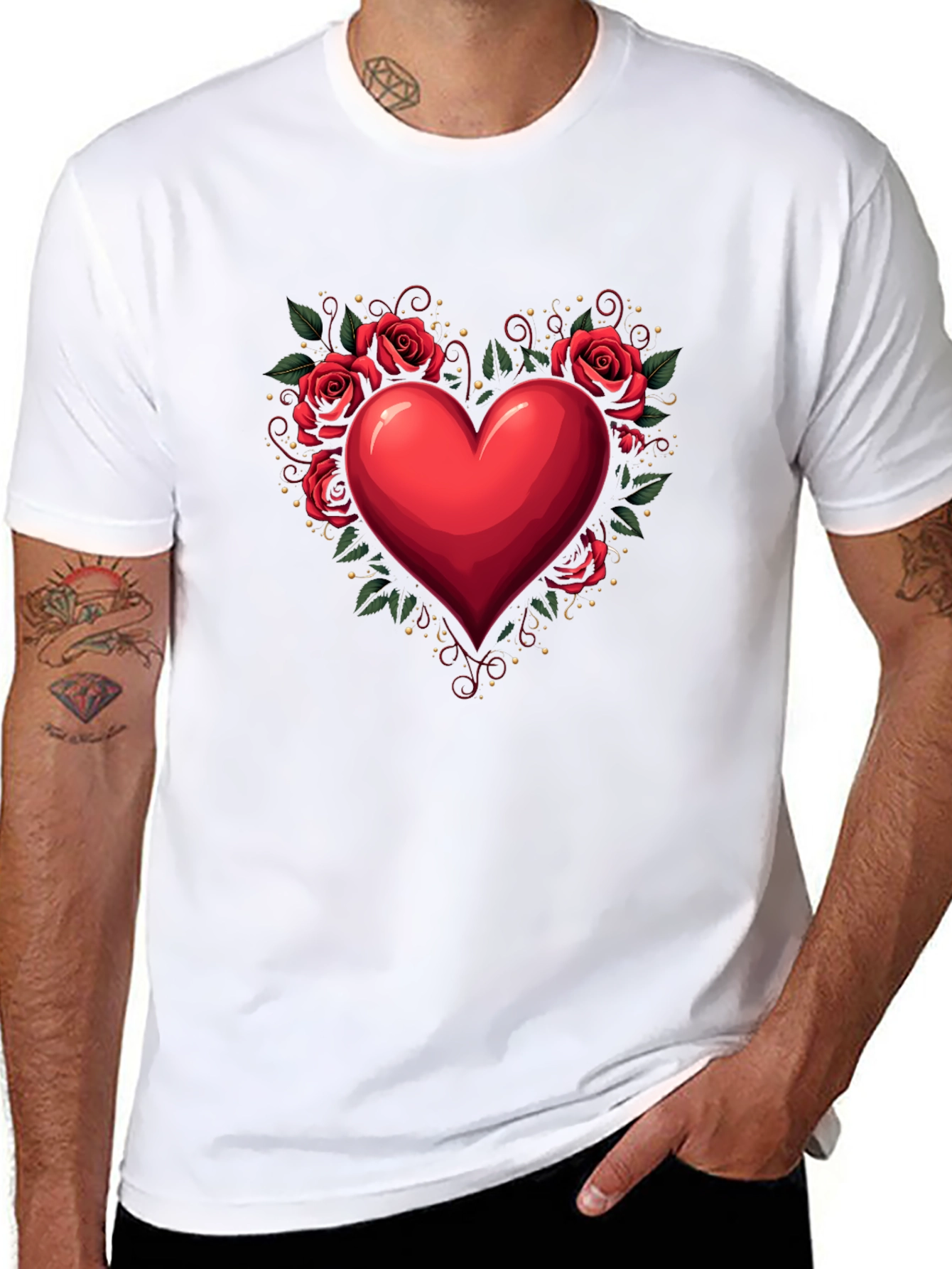 Heart & Roses Graphic Tee - Romantic Black T-Shirt