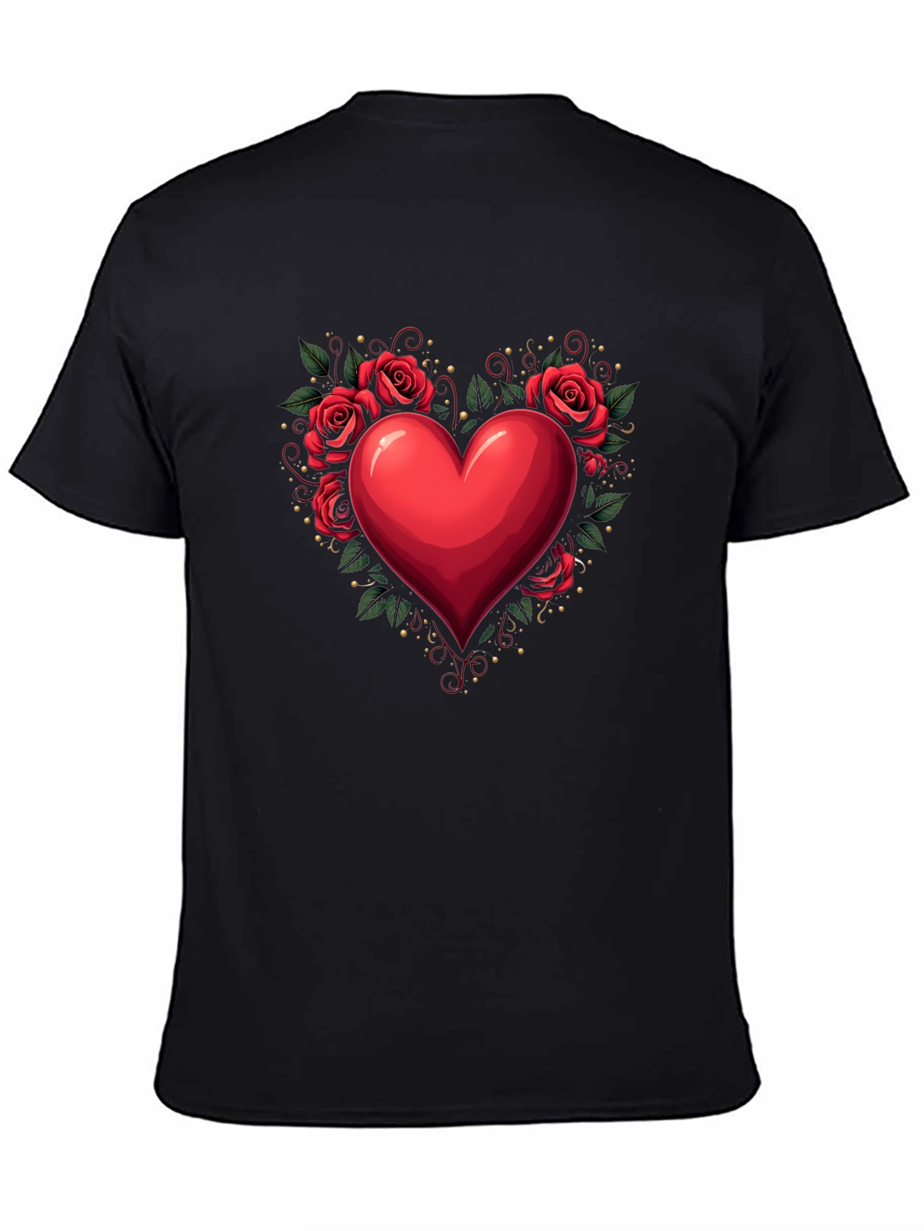 Heart & Roses Graphic Tee - Romantic Black T-Shirt