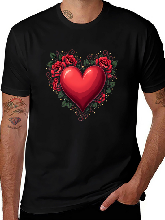 Heart & Roses Graphic Tee - Romantic Black T-Shirt