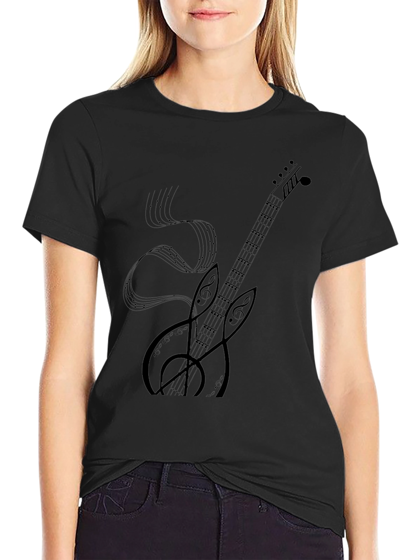 Musical Guitar Graphic Black T-Shirt