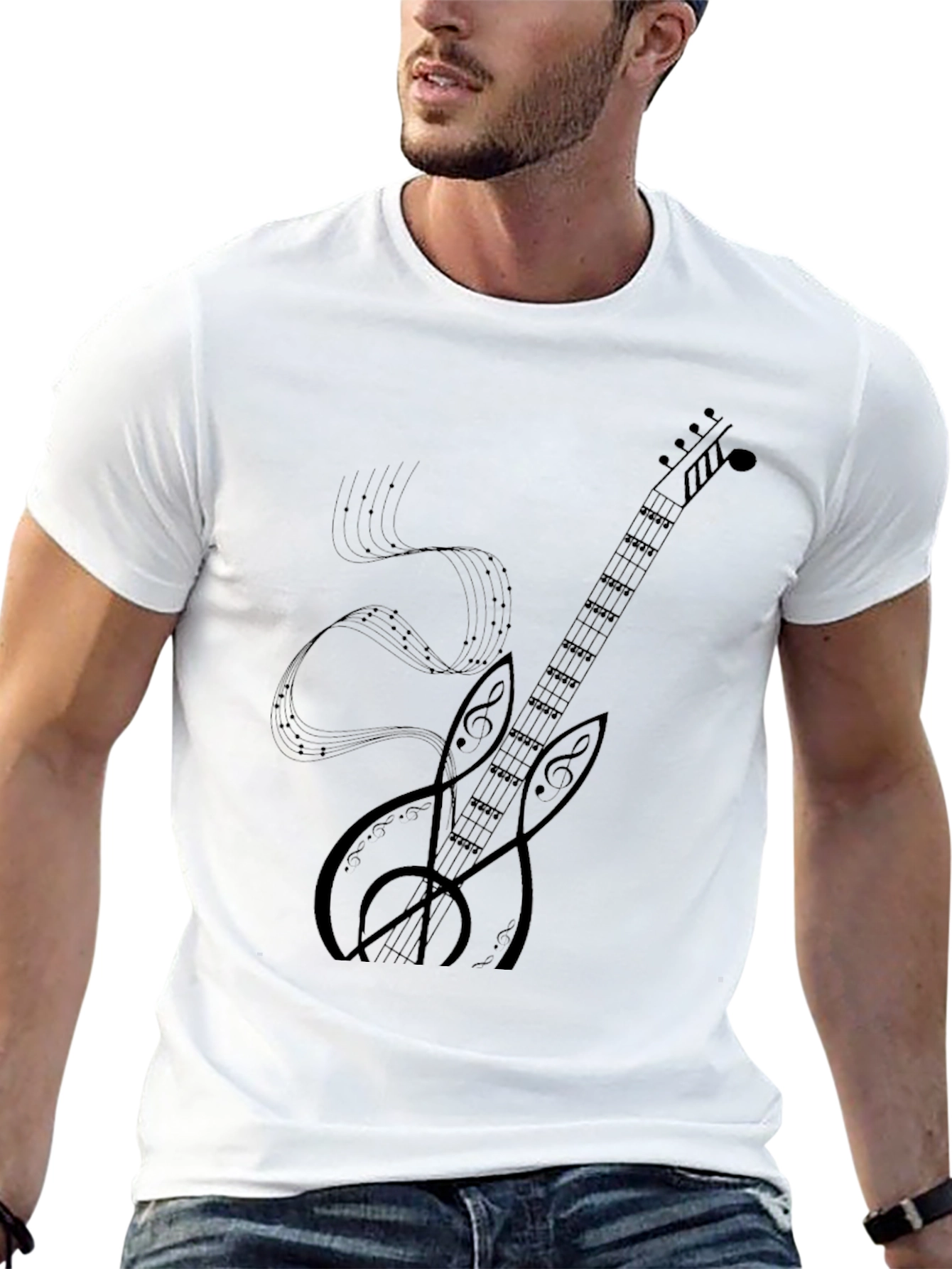 Musical Guitar Graphic Black T-Shirt