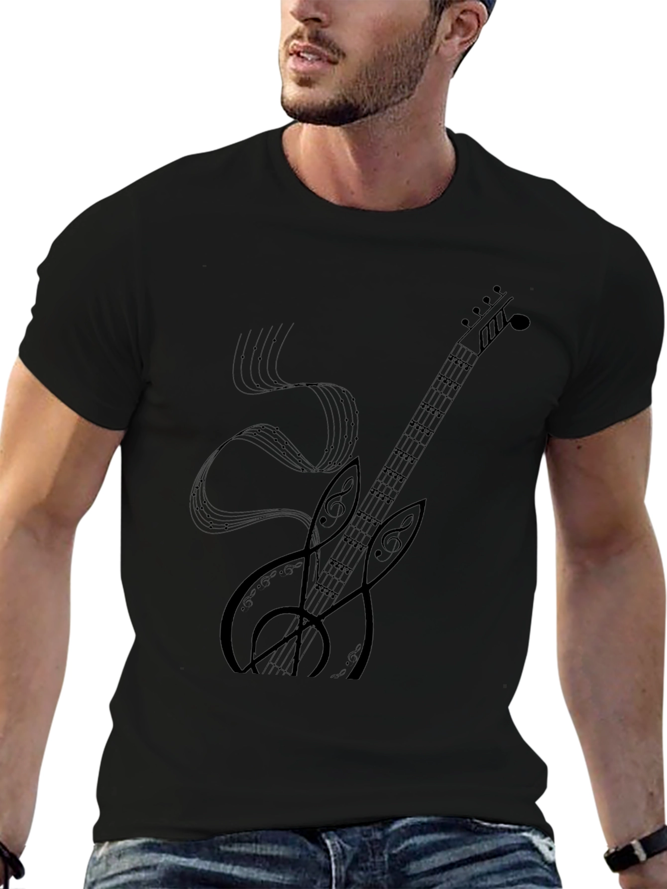 Musical Guitar Graphic Black T-Shirt