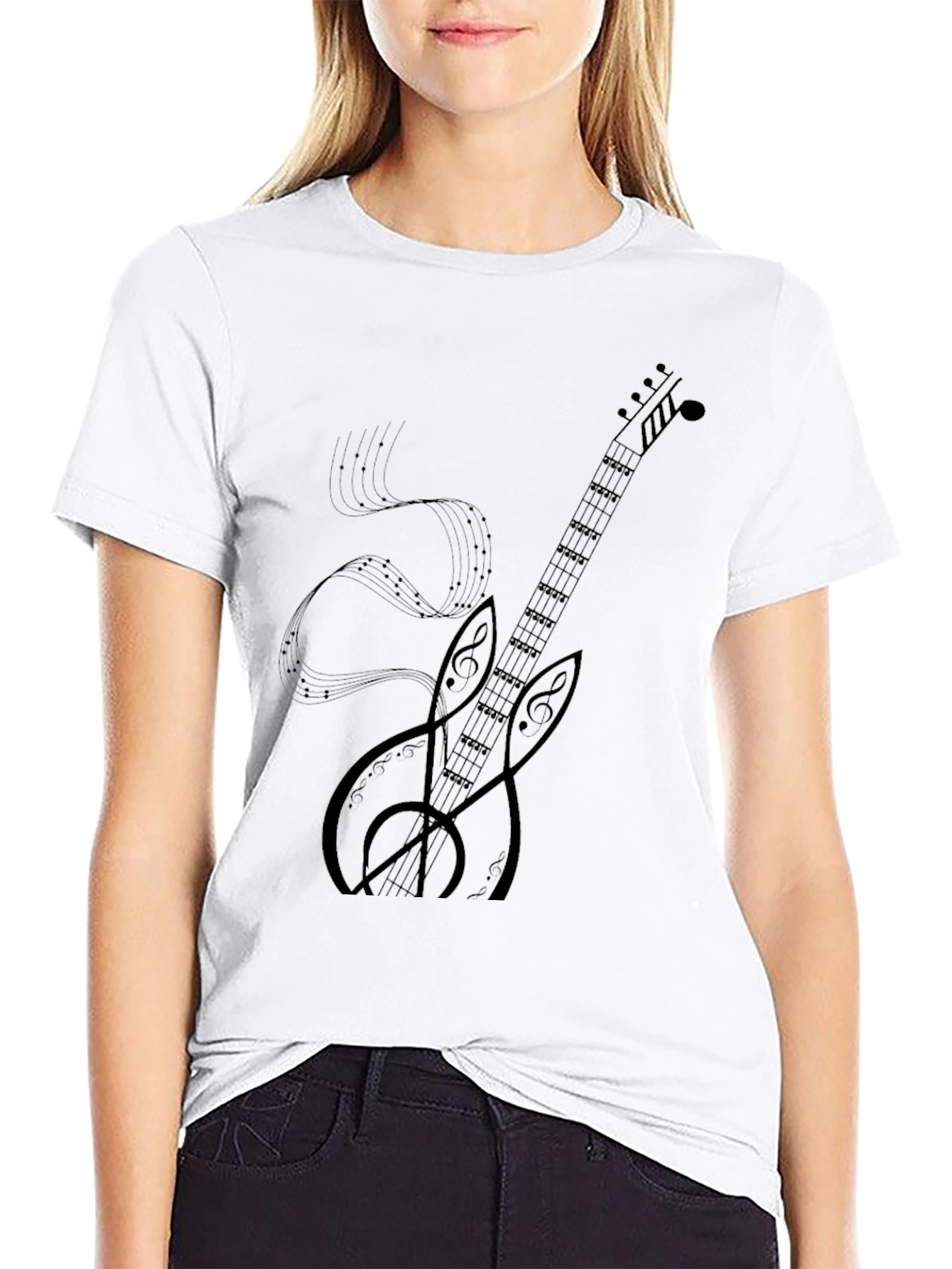 Musical Guitar Graphic Black T-Shirt