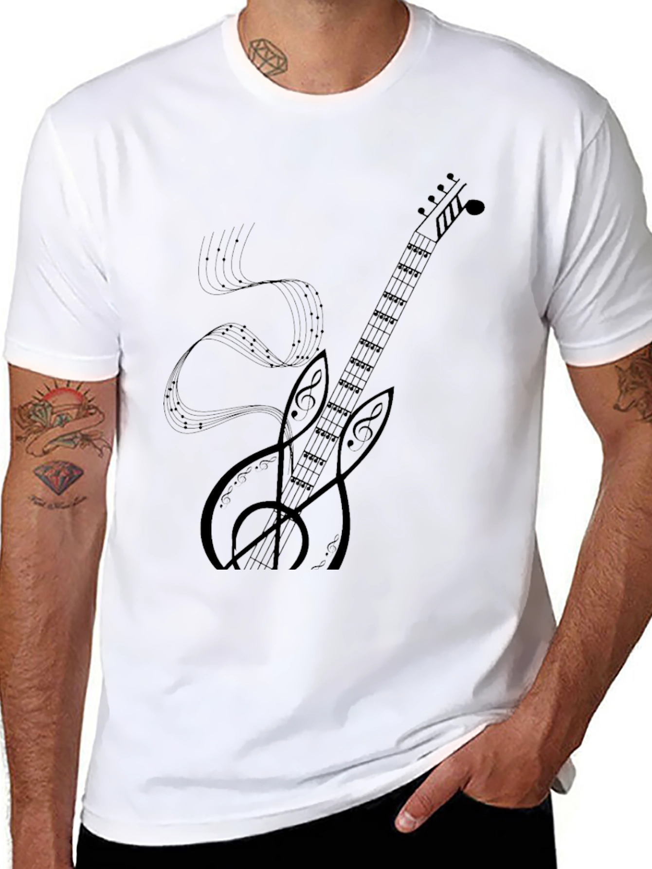 Musical Guitar Graphic Black T-Shirt