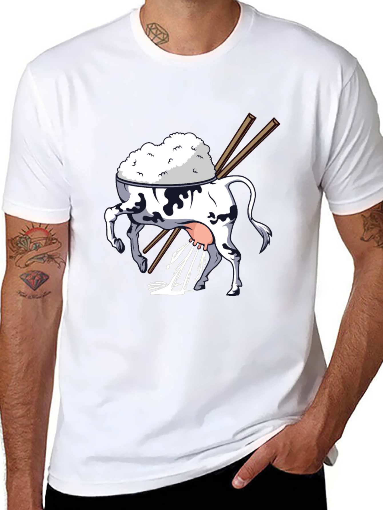 Rice Cow Graphic Tee - Quirky Black T-Shirt