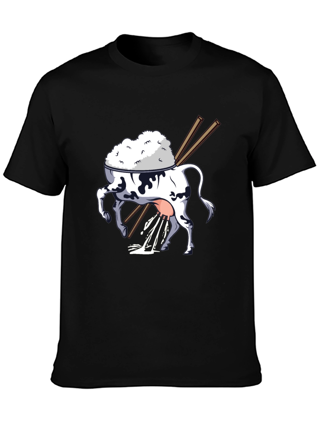 Rice Cow Graphic Tee - Quirky Black T-Shirt
