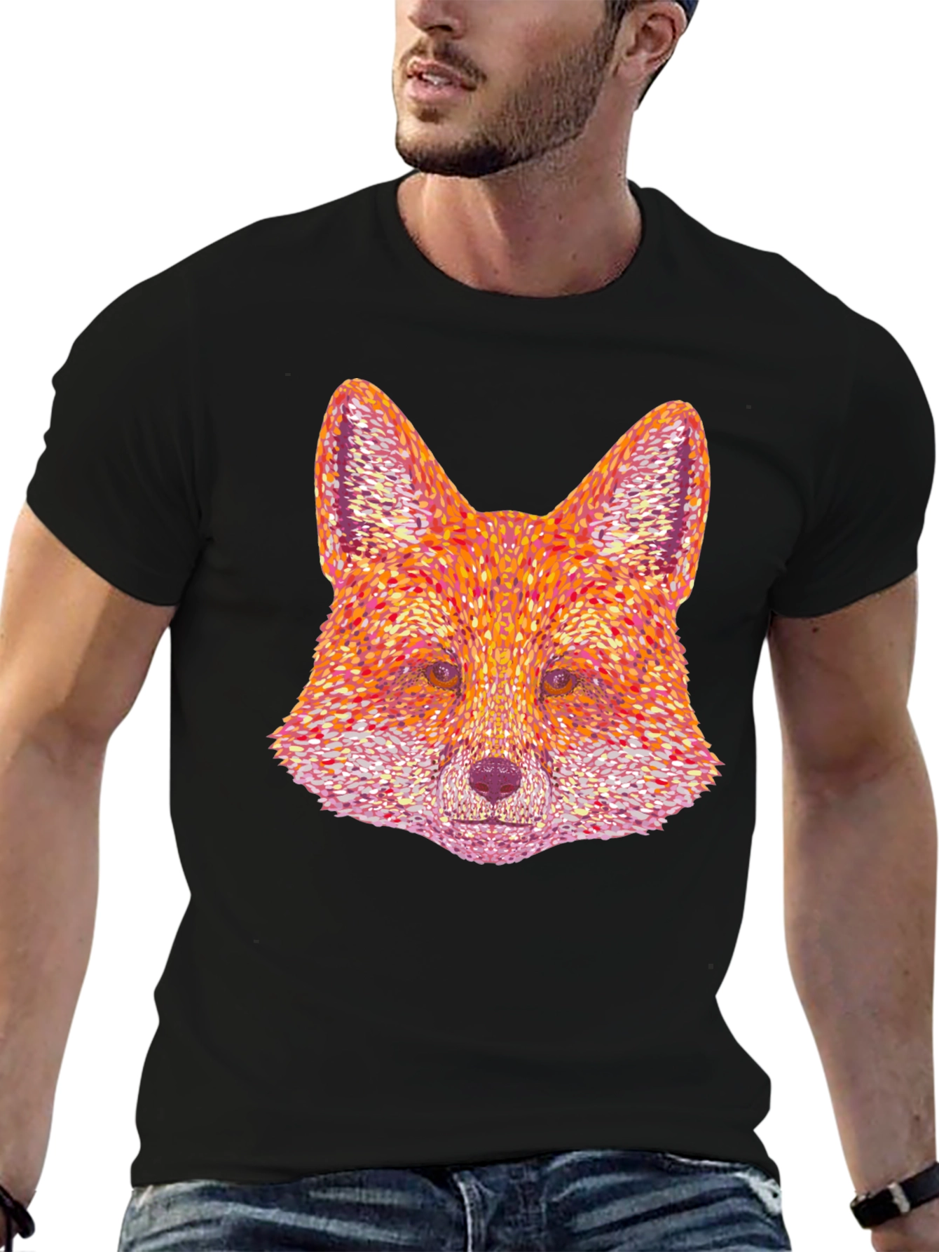 Fox Head Graphic Print Black T-Shirt