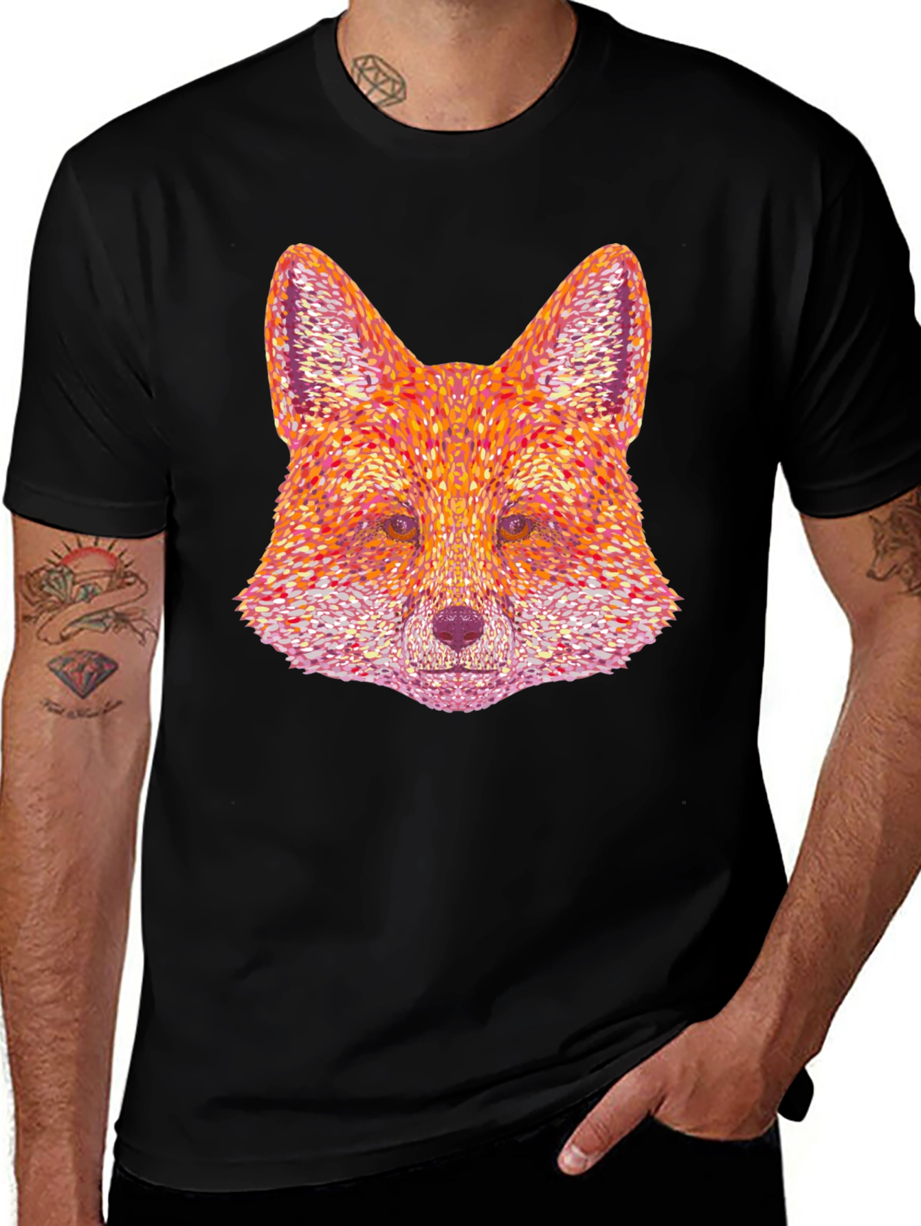 Fox Head Graphic Print Black T-Shirt