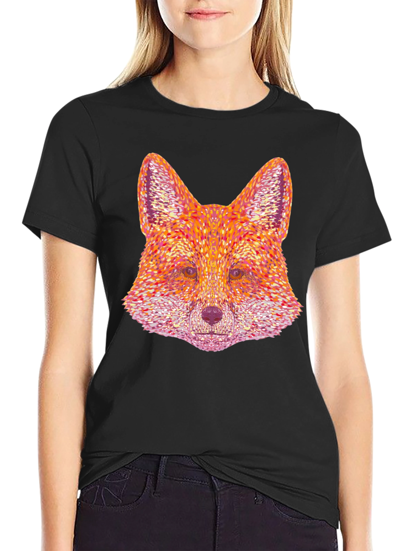 Fox Head Graphic Print Black T-Shirt