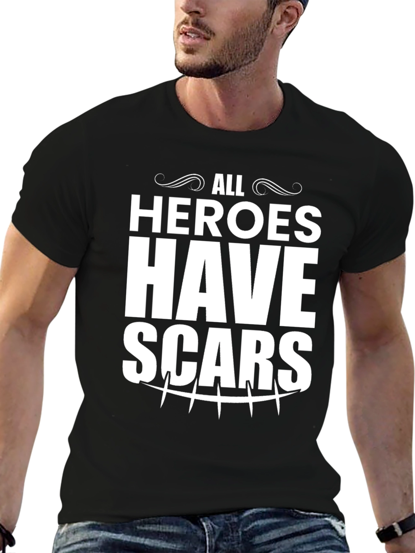 All Heroes Have Scars Black Graphic T-Shirt