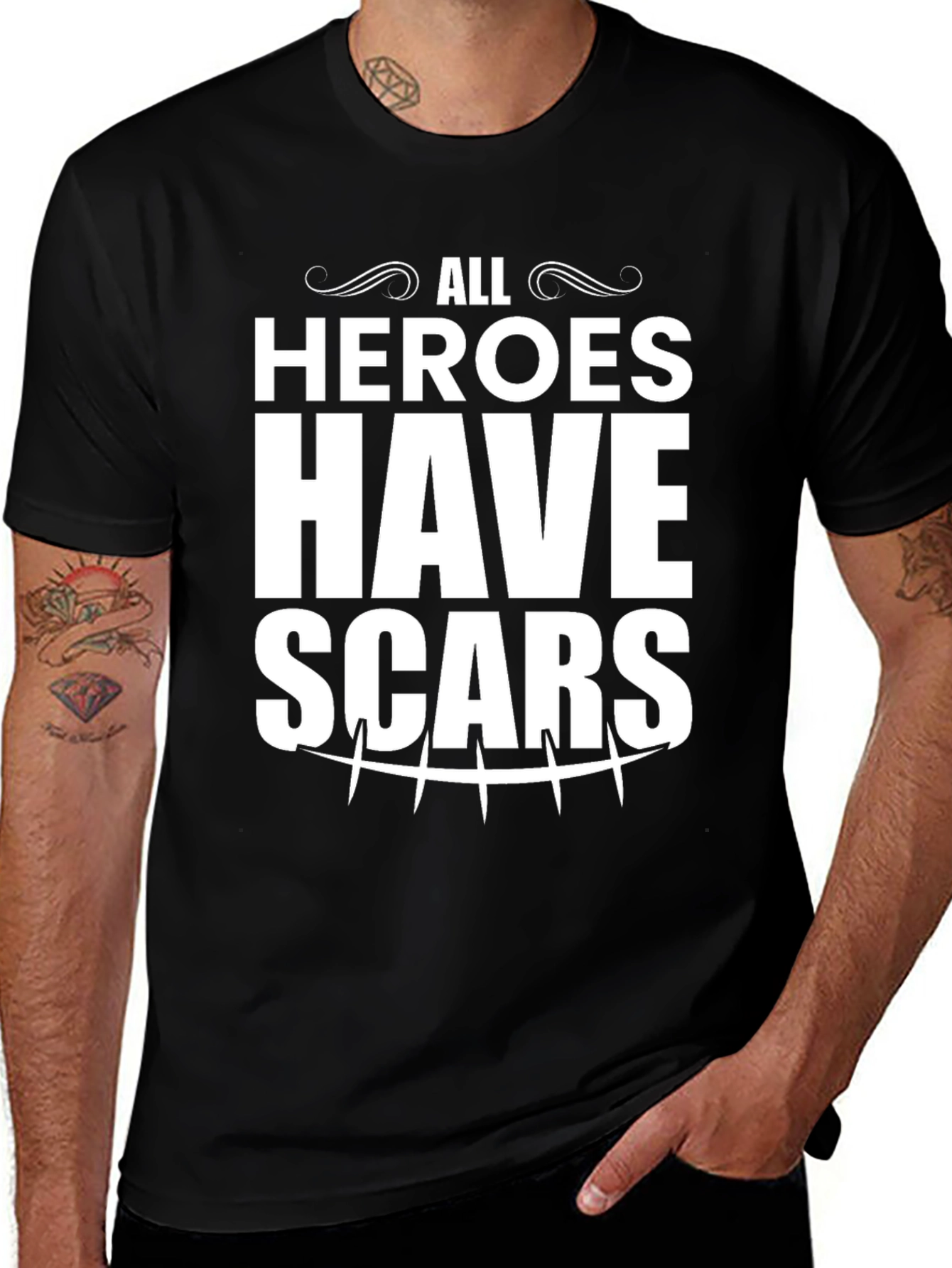 All Heroes Have Scars Black Graphic T-Shirt