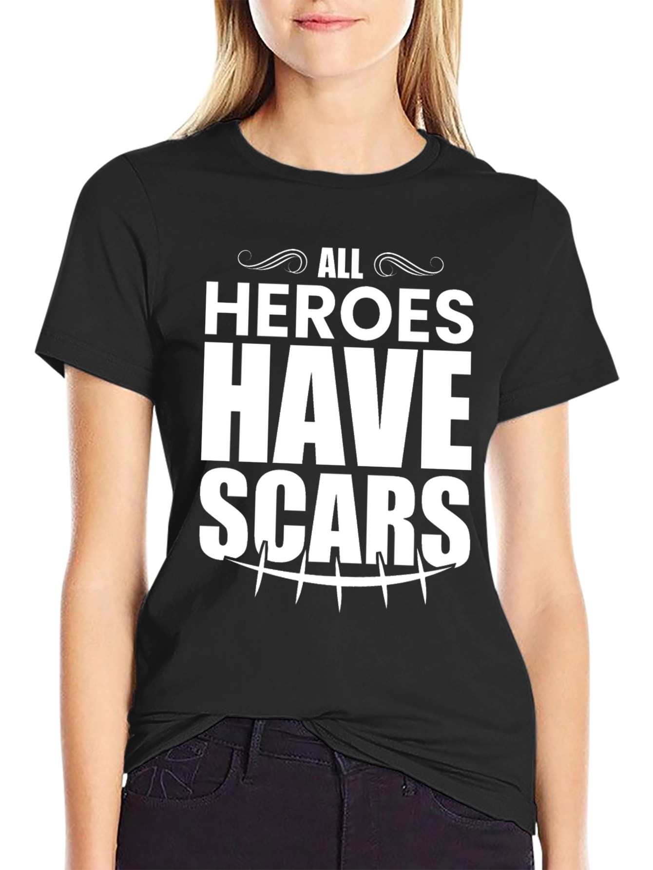 All Heroes Have Scars Black Graphic T-Shirt
