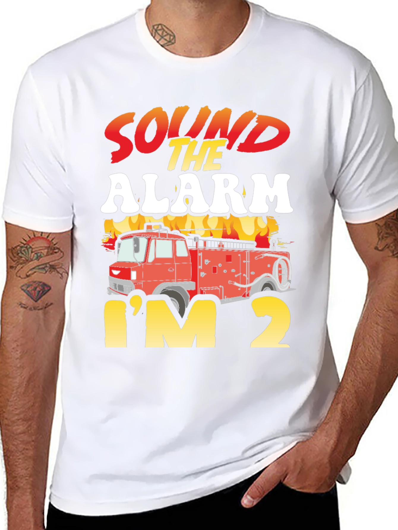 Sound The Alarm Im 2 Fire Truck Birthday T-Shirt