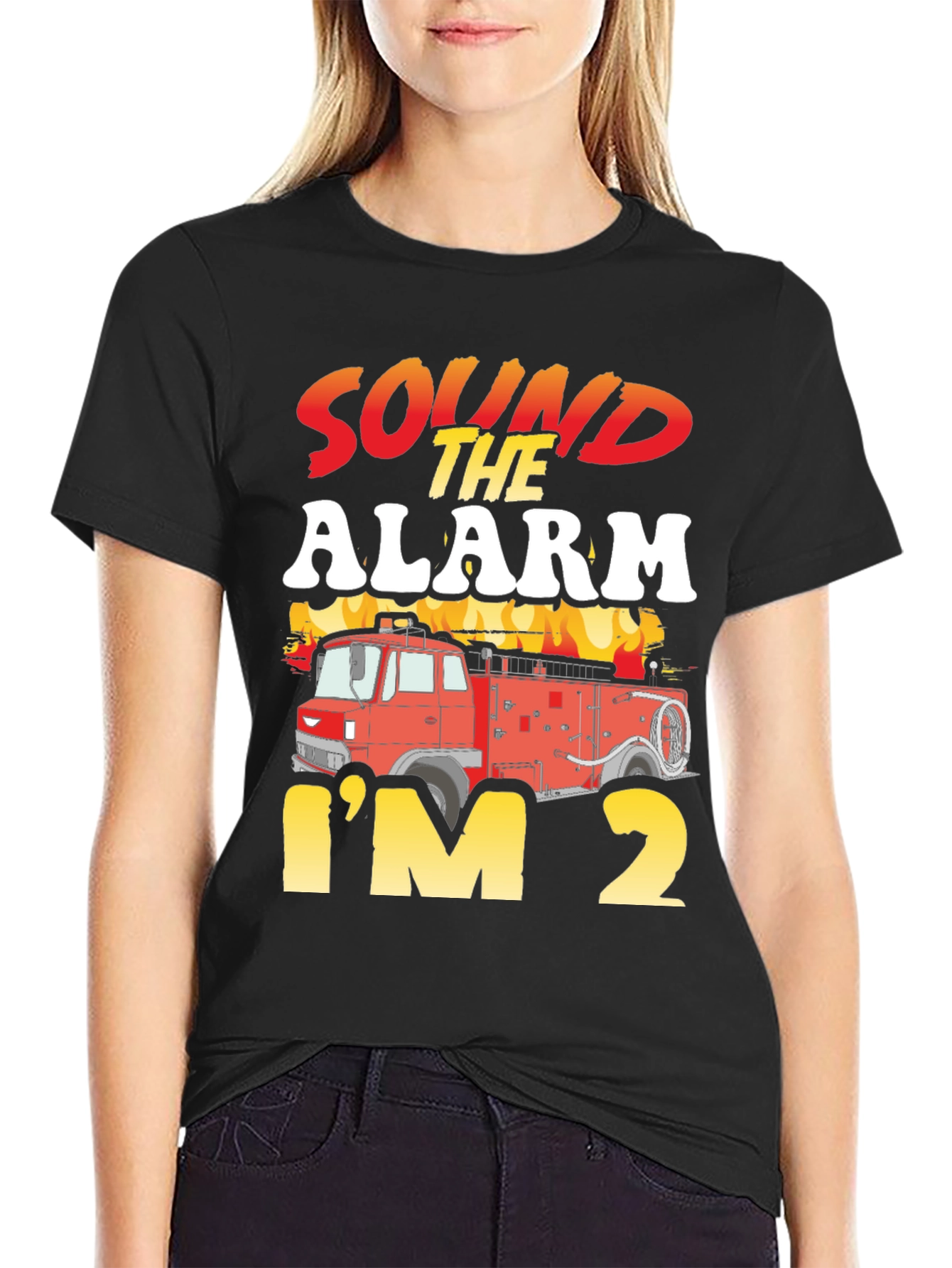 Sound The Alarm Im 2 Fire Truck Birthday T-Shirt