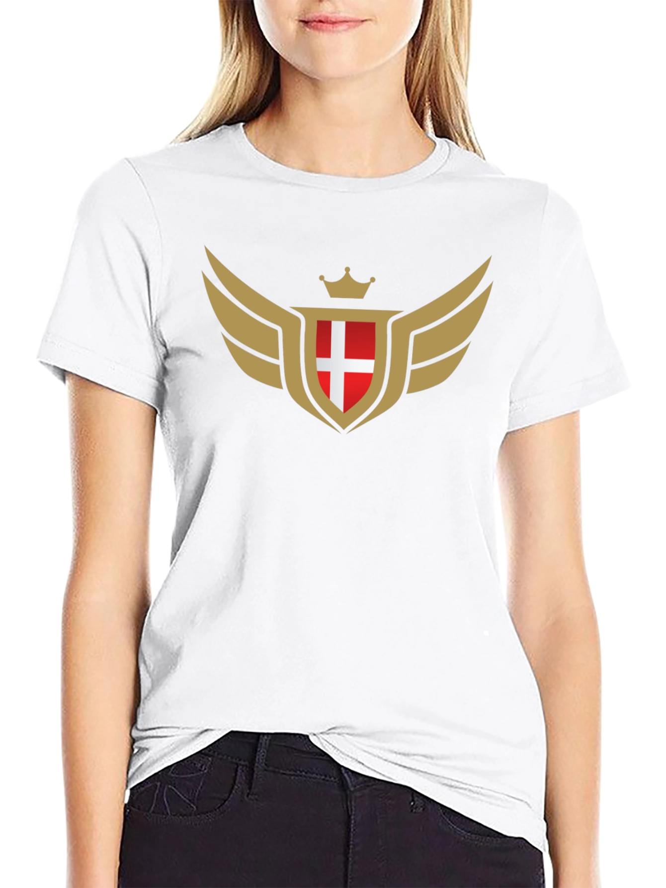 Winged Crown Shield T-Shirt - Red and Gold Emblem