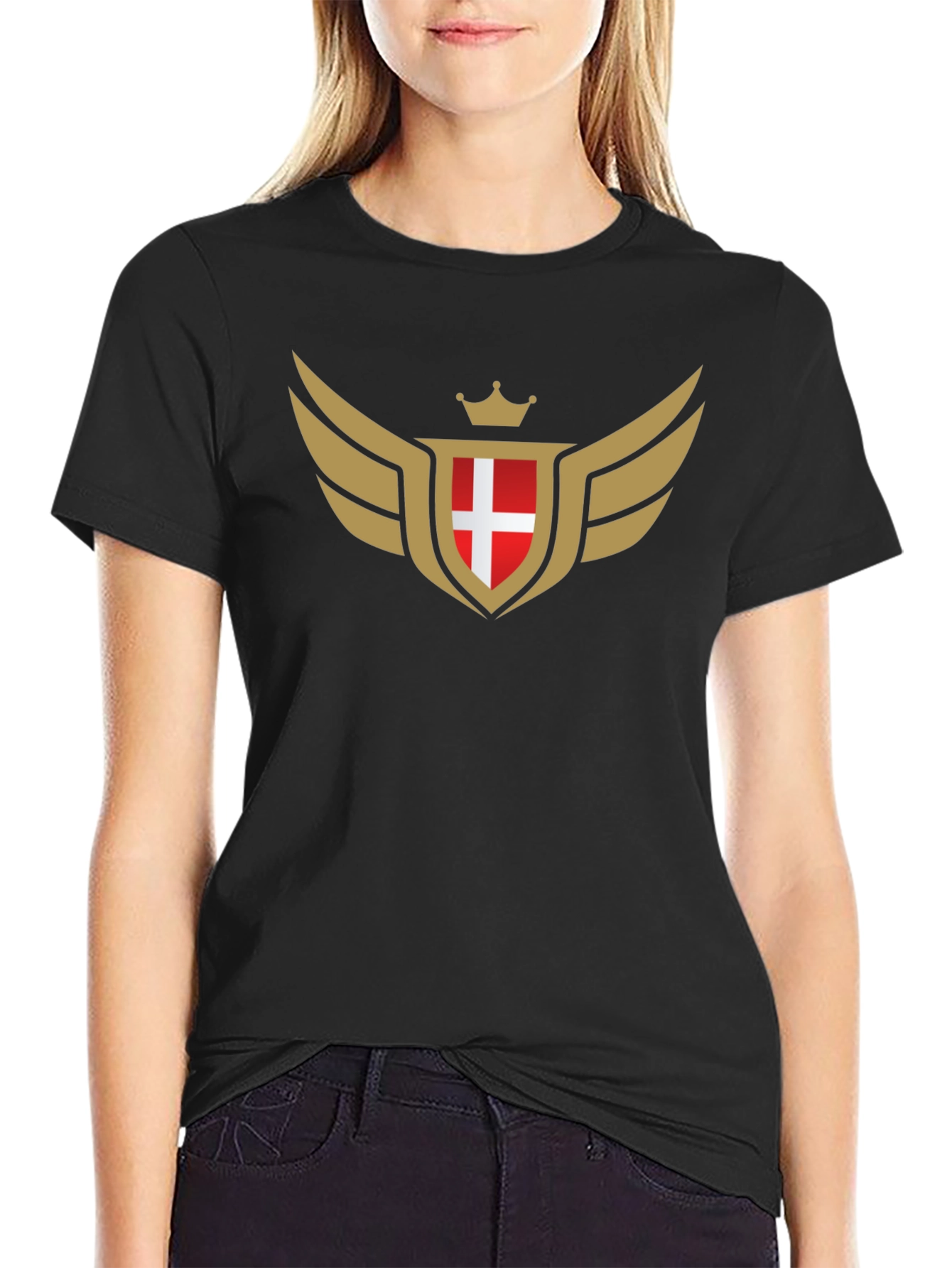 Winged Crown Shield T-Shirt - Red and Gold Emblem