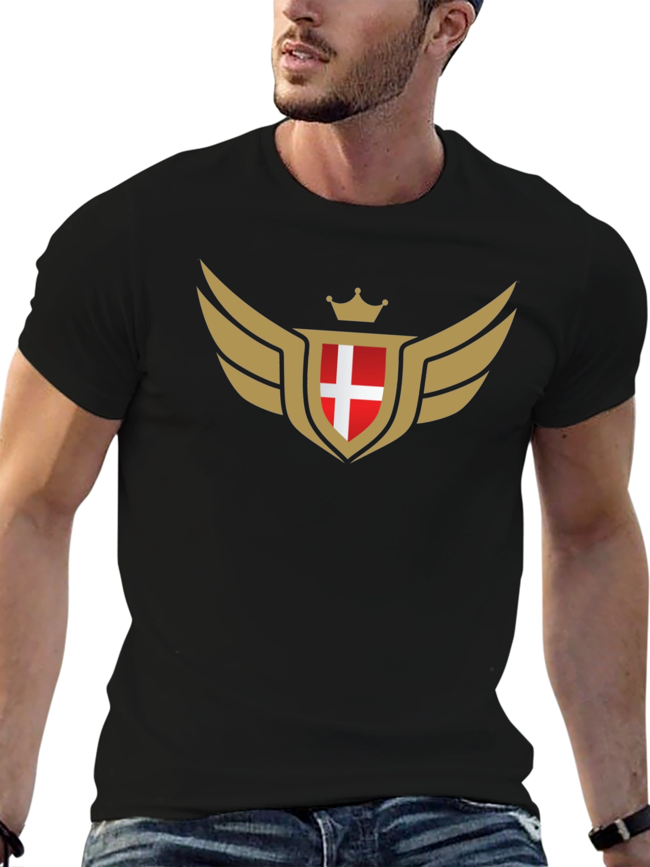 Winged Crown Shield T-Shirt - Red and Gold Emblem