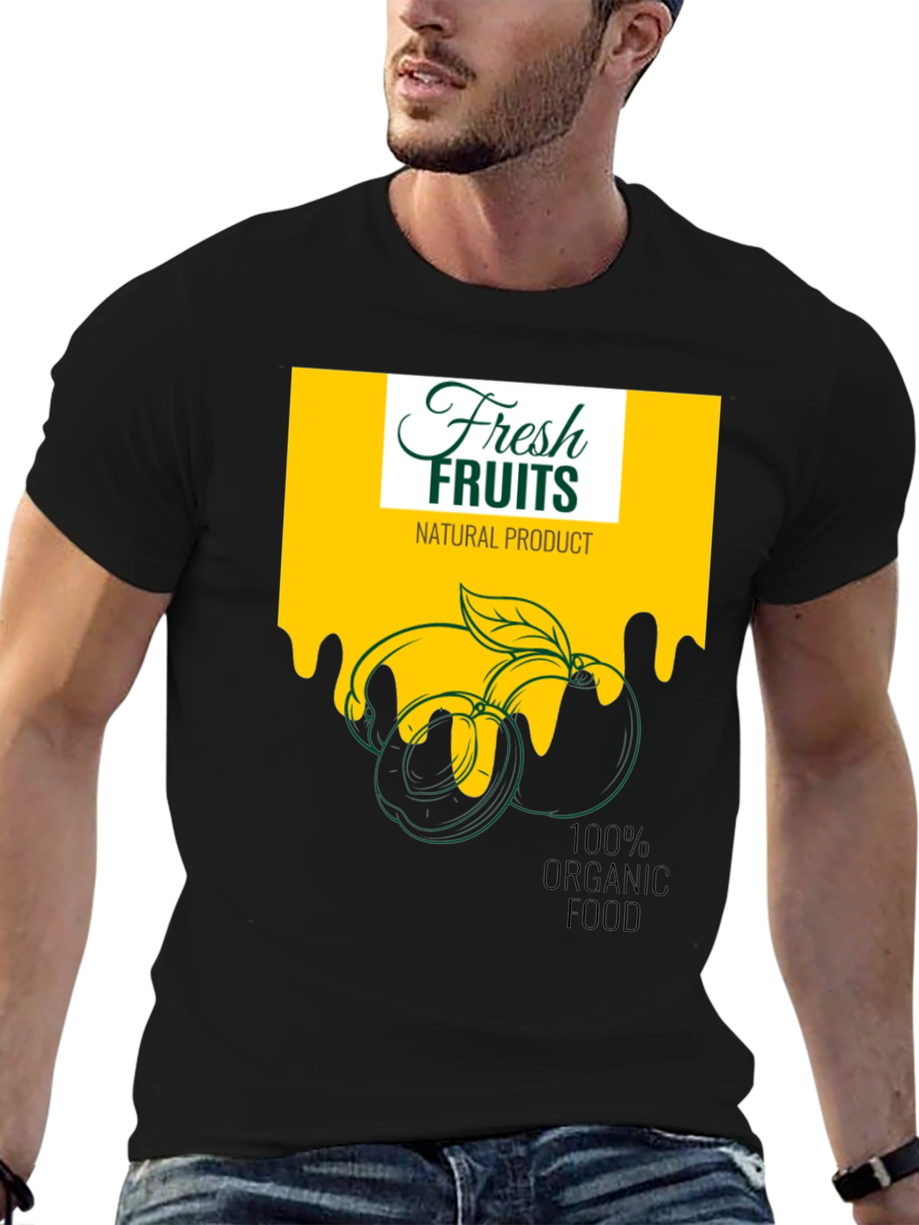 Fresh Fruits Organic Food Graphic Black T-Shirt