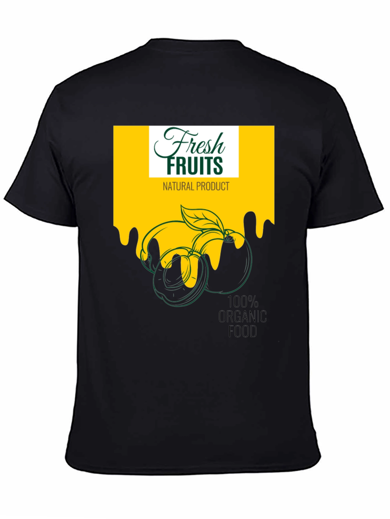 Fresh Fruits Organic Food Graphic Black T-Shirt