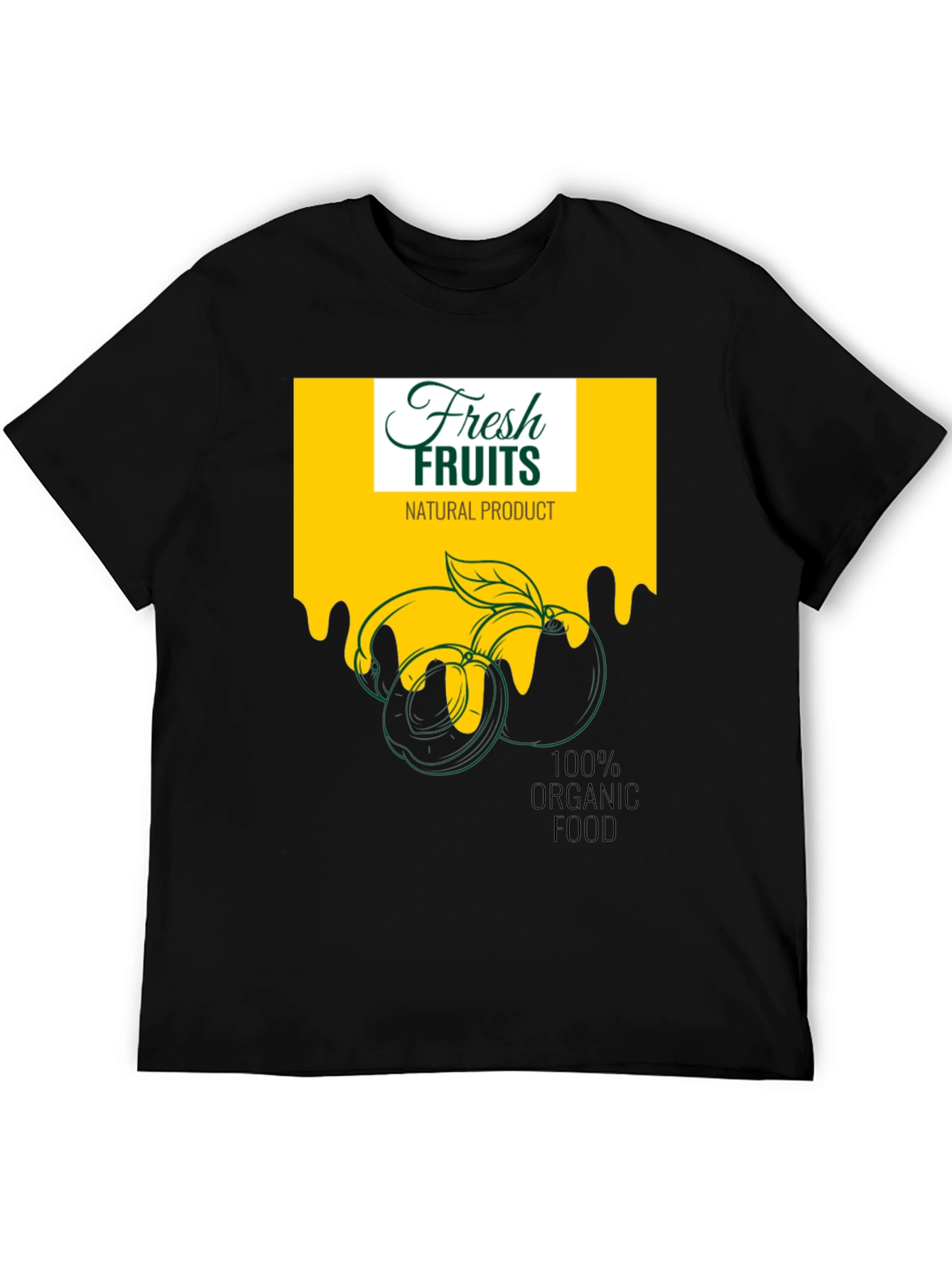 Fresh Fruits Organic Food Graphic Black T-Shirt
