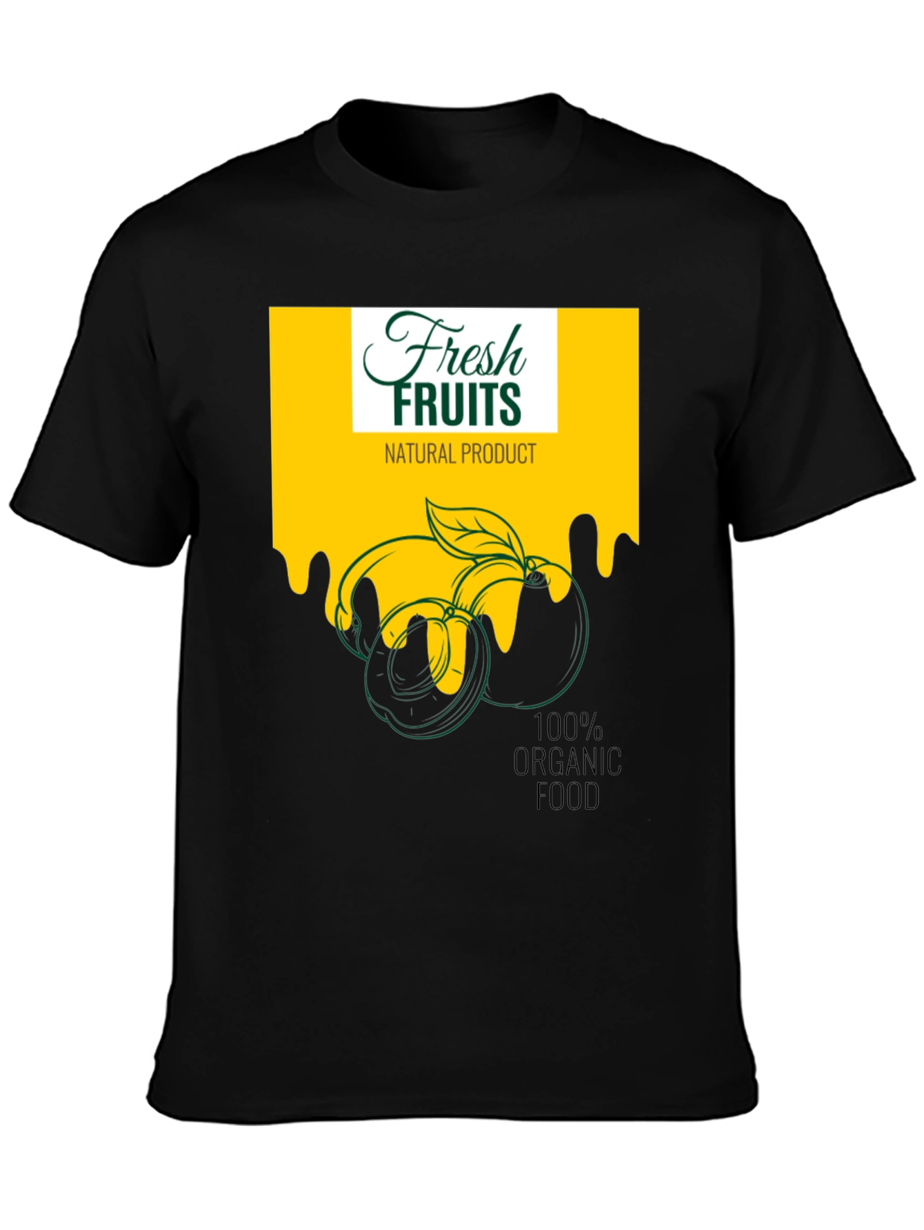 Fresh Fruits Organic Food Graphic Black T-Shirt