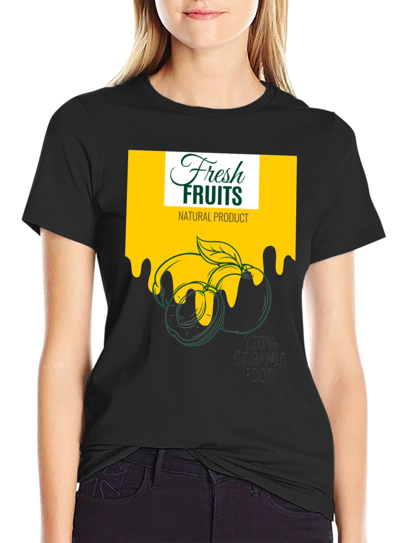 Fresh Fruits Organic Food Graphic Black T-Shirt