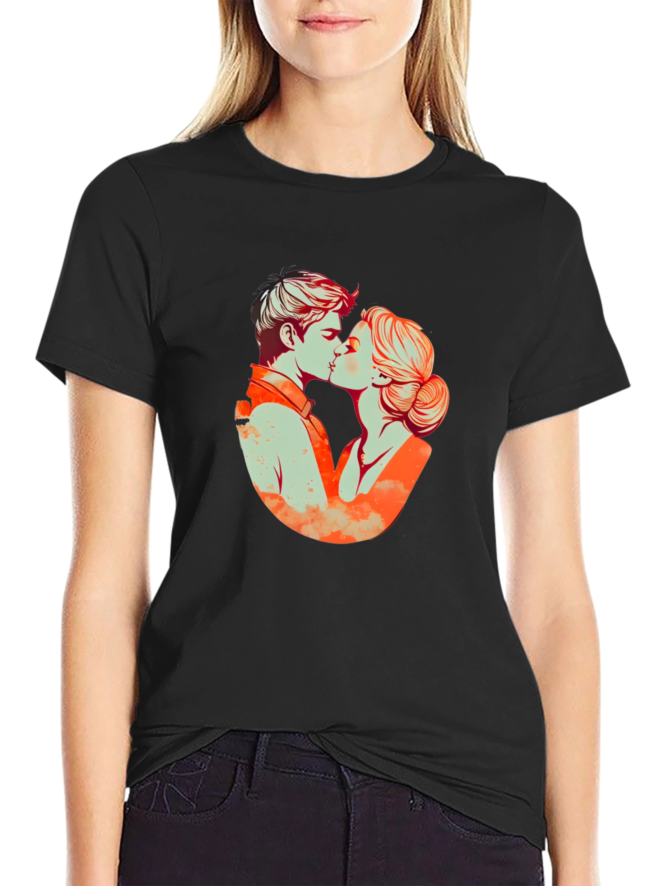 Kissing Couple Graphic Tee - Black